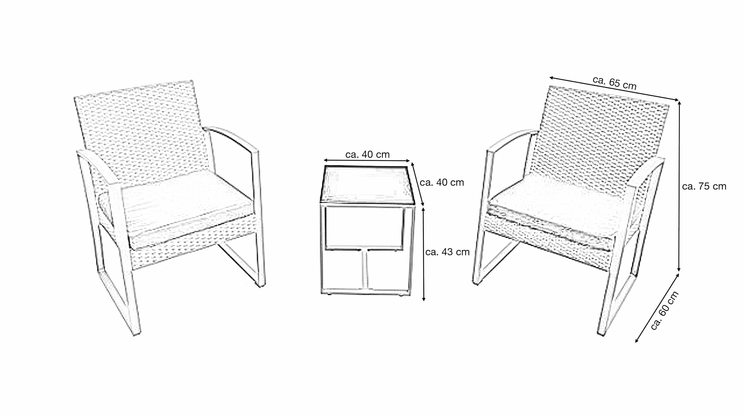 Gartenmöbel Set 3-tlg. Tisch und Stühle schwarz - VENEDIG 