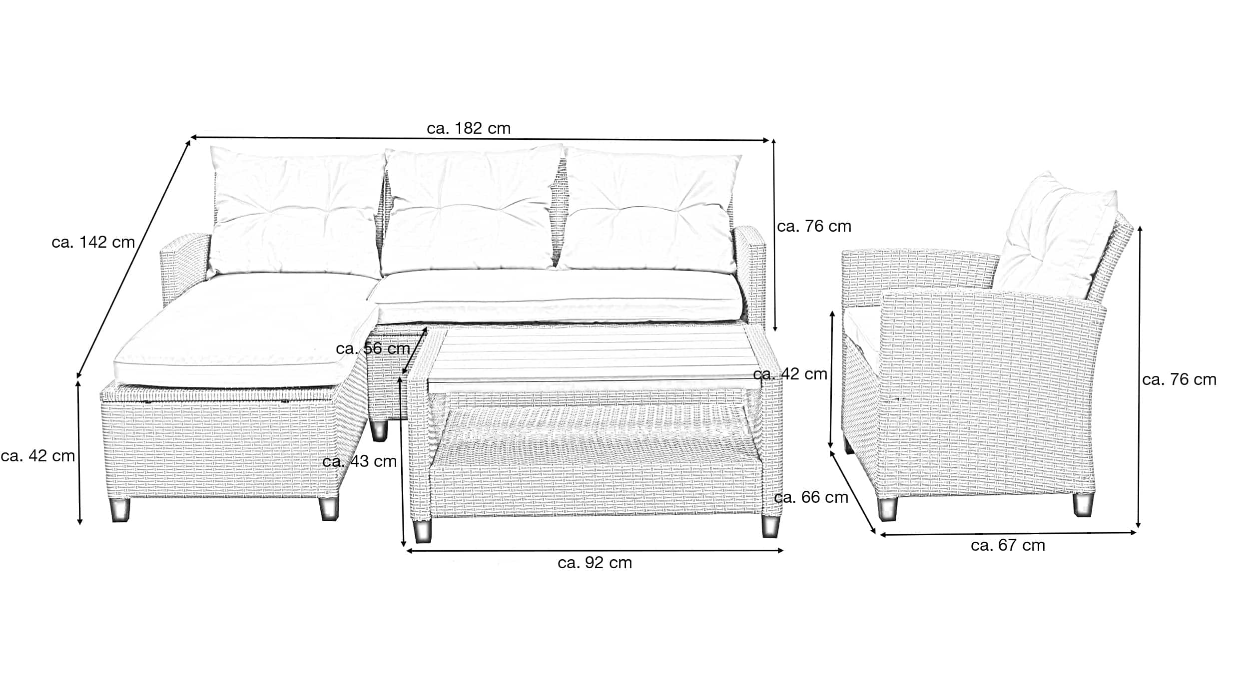 Gartenmöbel Set 3-teilig Gartentisch 92 x 56 cm - CHILL