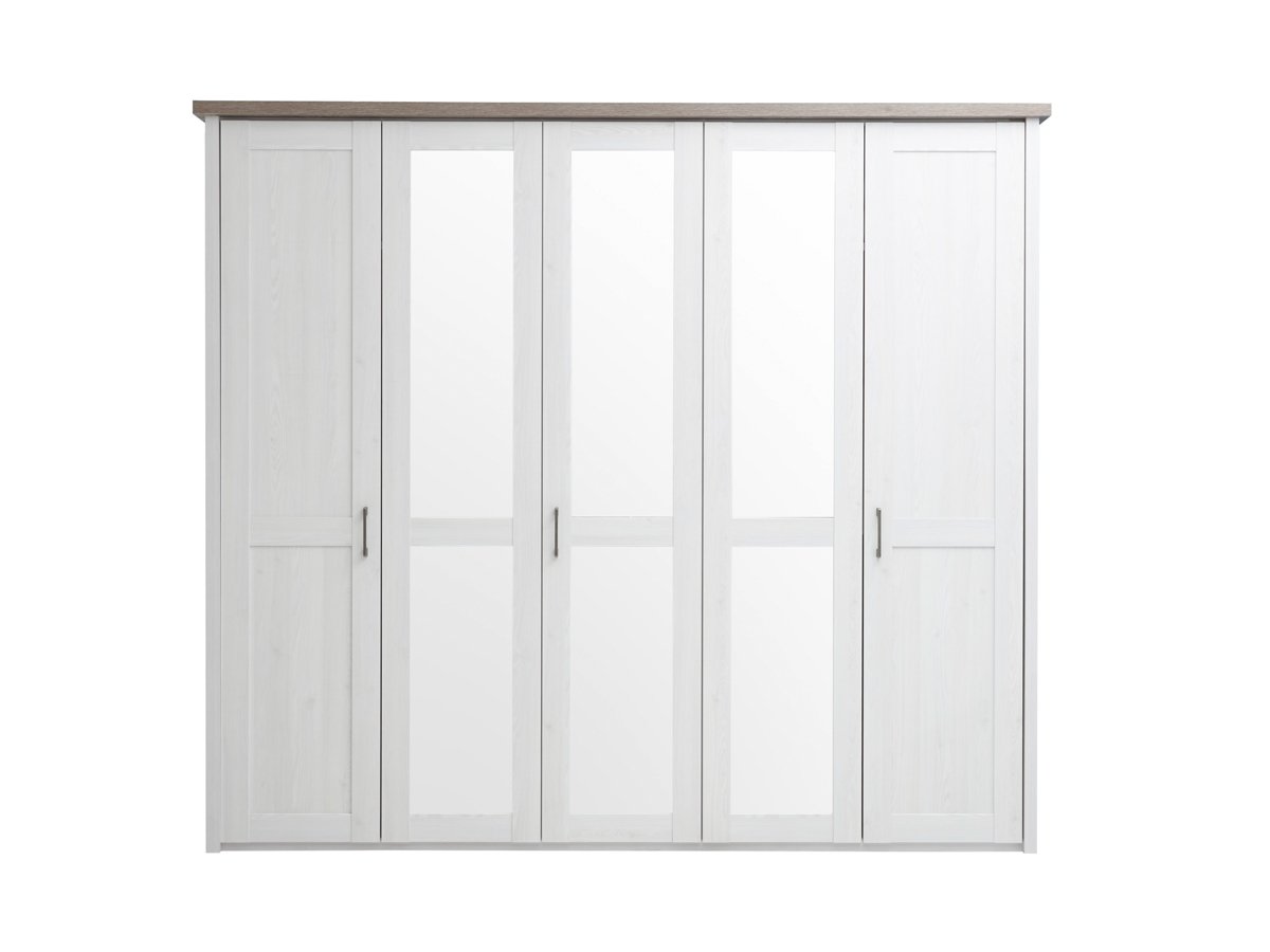 Kleiderschrank mit Spiegel - Pinie weiß - Trüffel - 241 cm Pinie - LUCA Kleiderschrank mit Spiegel - Pinie weiß - Trüffel - 241 cm Pinie - LUCA