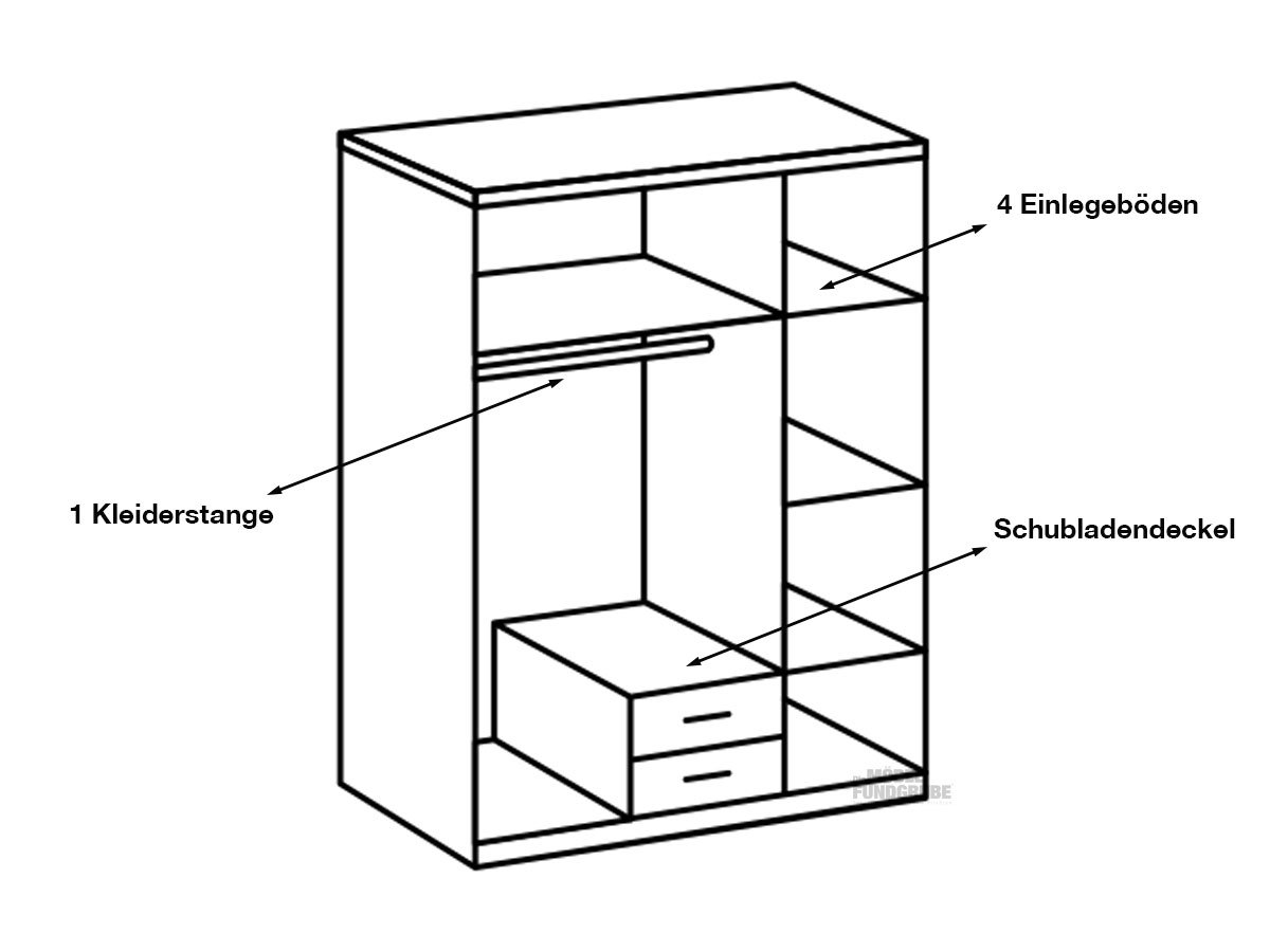 Kleiderschrank 135 cm Plankeneiche - graphit - LIVERPOOL