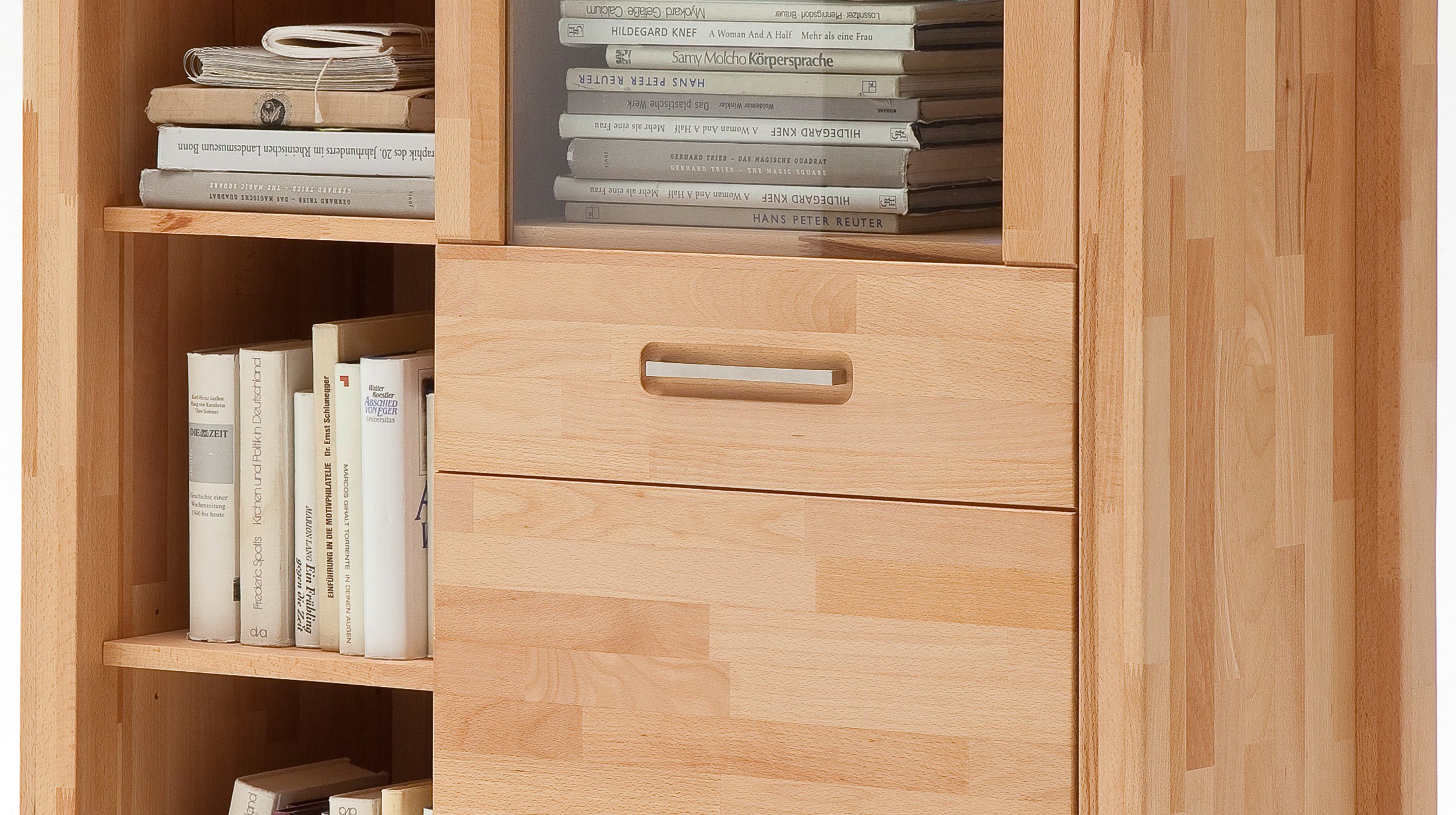 Highboard mit 1 Glastür Kernbuche massiv 98 cm - FENJA