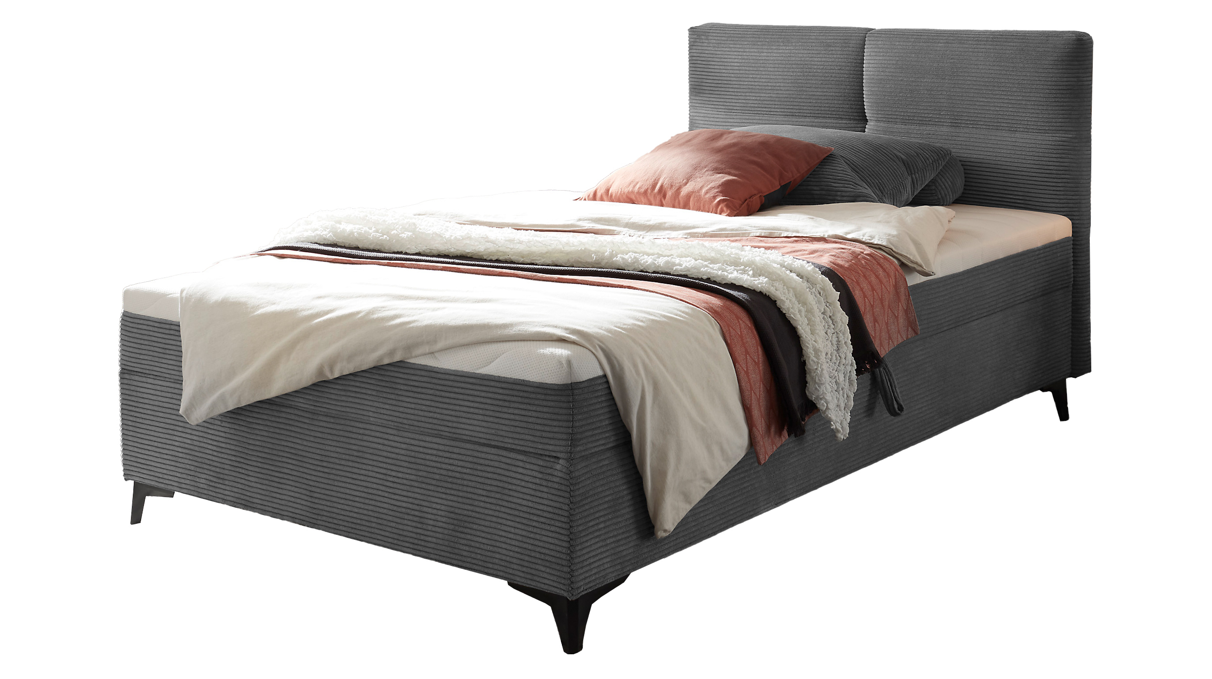 Boxbett Cord grau 120 x 200 cm mit Bettkasten - ANDON Boxbett Cord grau 120 x 200 cm mit Bettkasten - ANDON