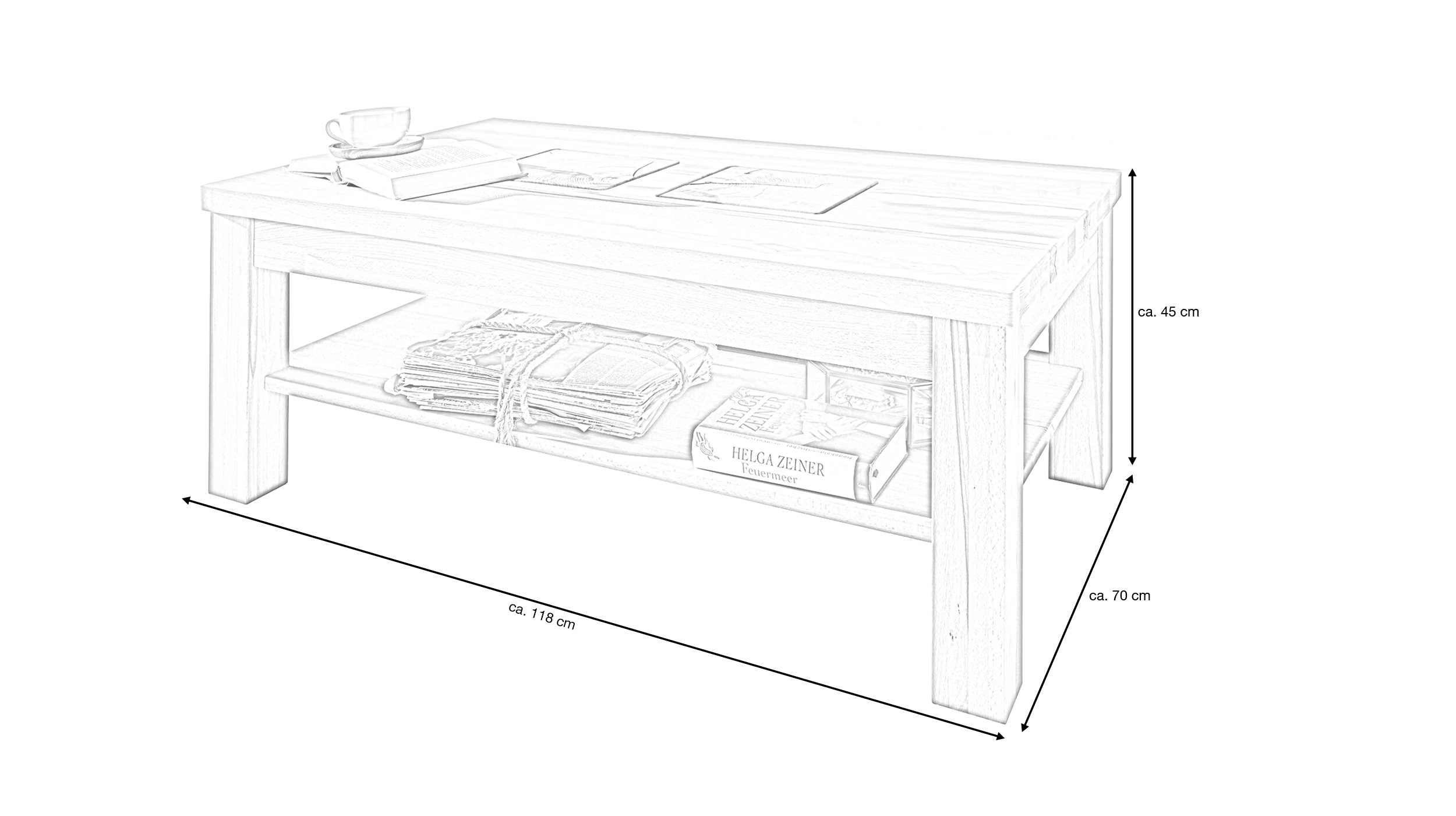 Couchtisch Massivholz Kernbuche geölt 118 x 70 cm - LUIS 