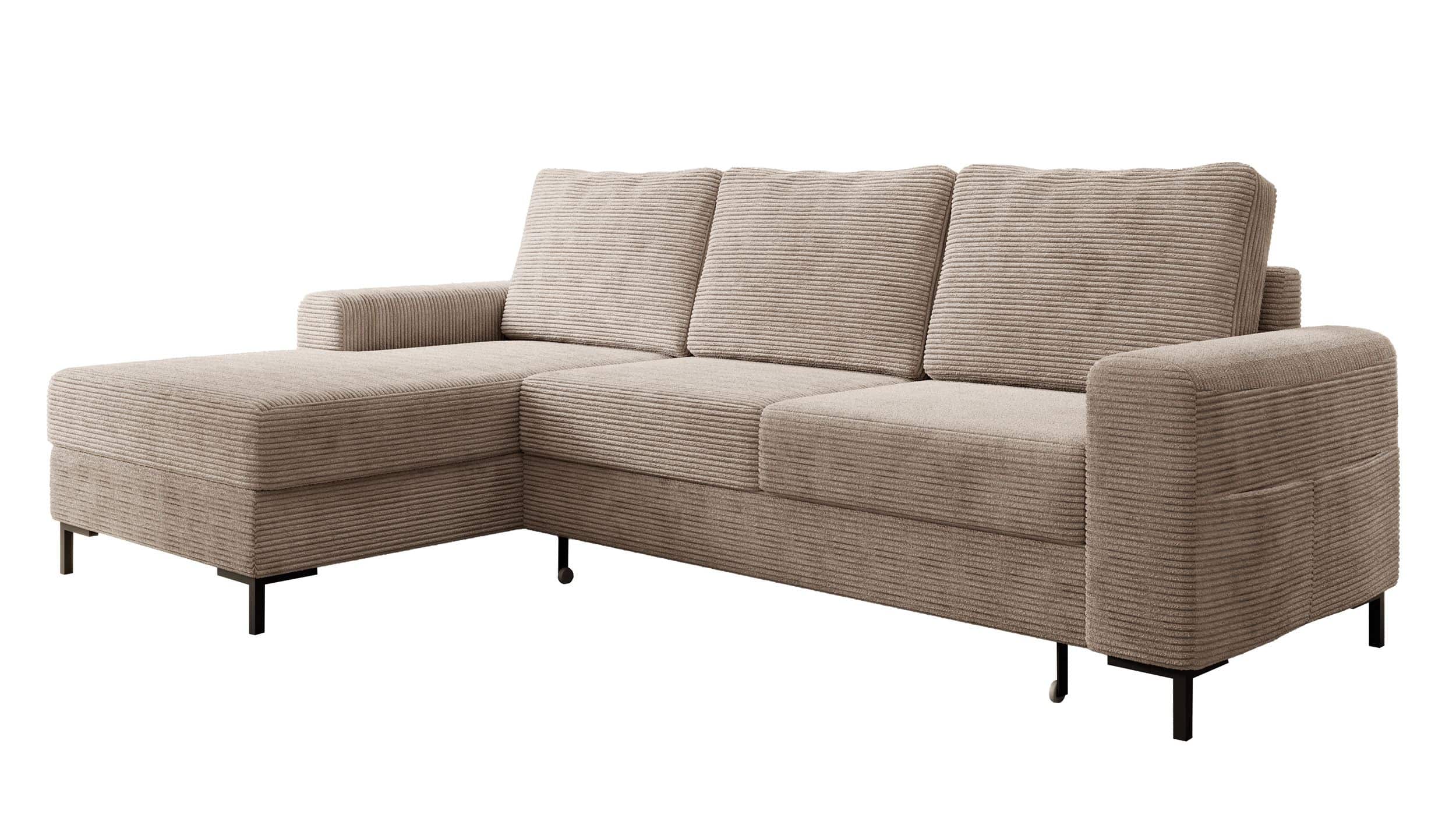 Ecksofa Cord creme mit Schlaffunktion 240 x 150 cm Bettkasten - LORENO Ecksofa Cord creme mit Schlaffunktion 240 x 150 cm Bettkasten - LORENO
