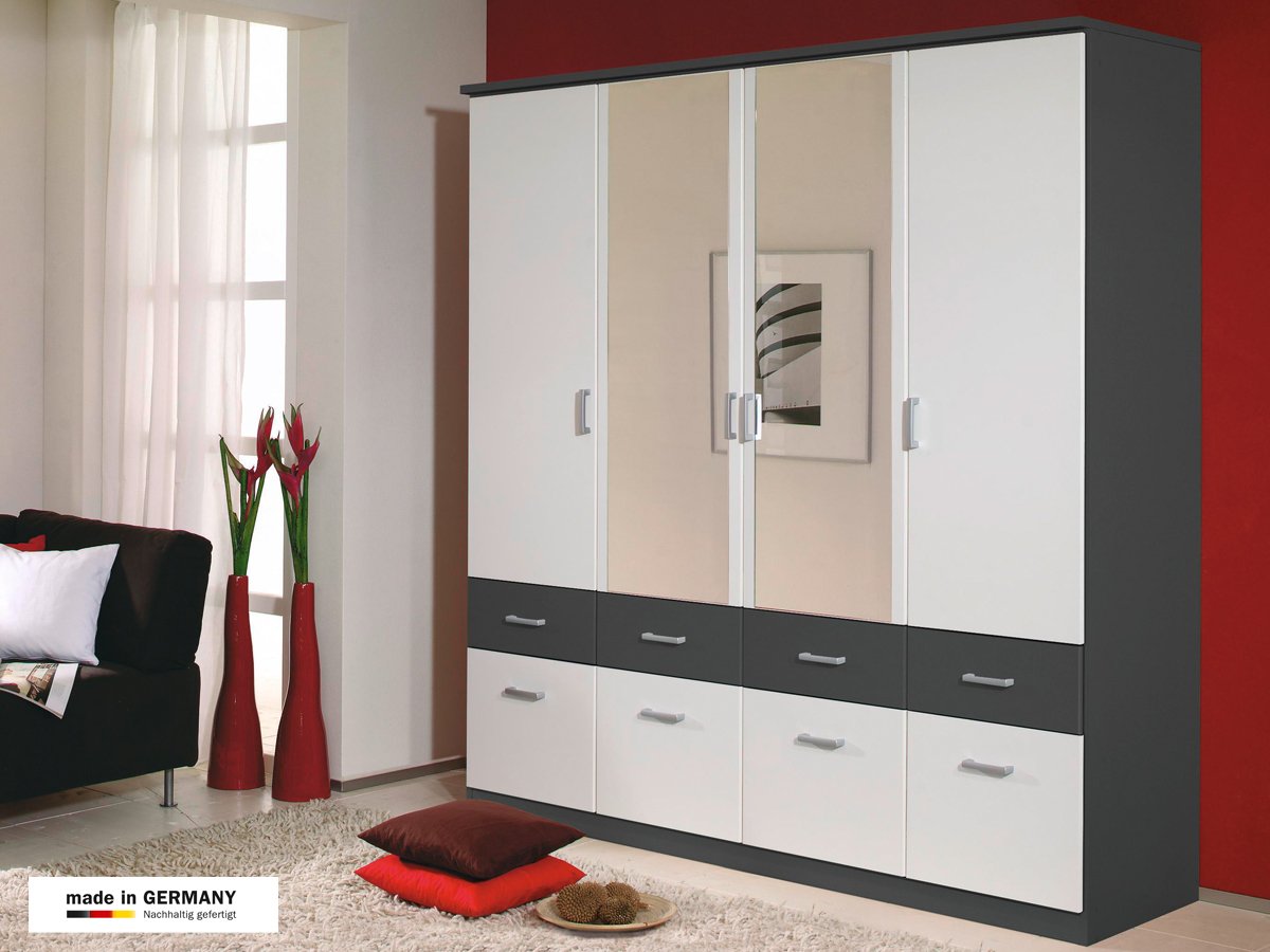 Kleiderschrank 181 cm weiß - grau/metallic - BREMEN-EXTRA