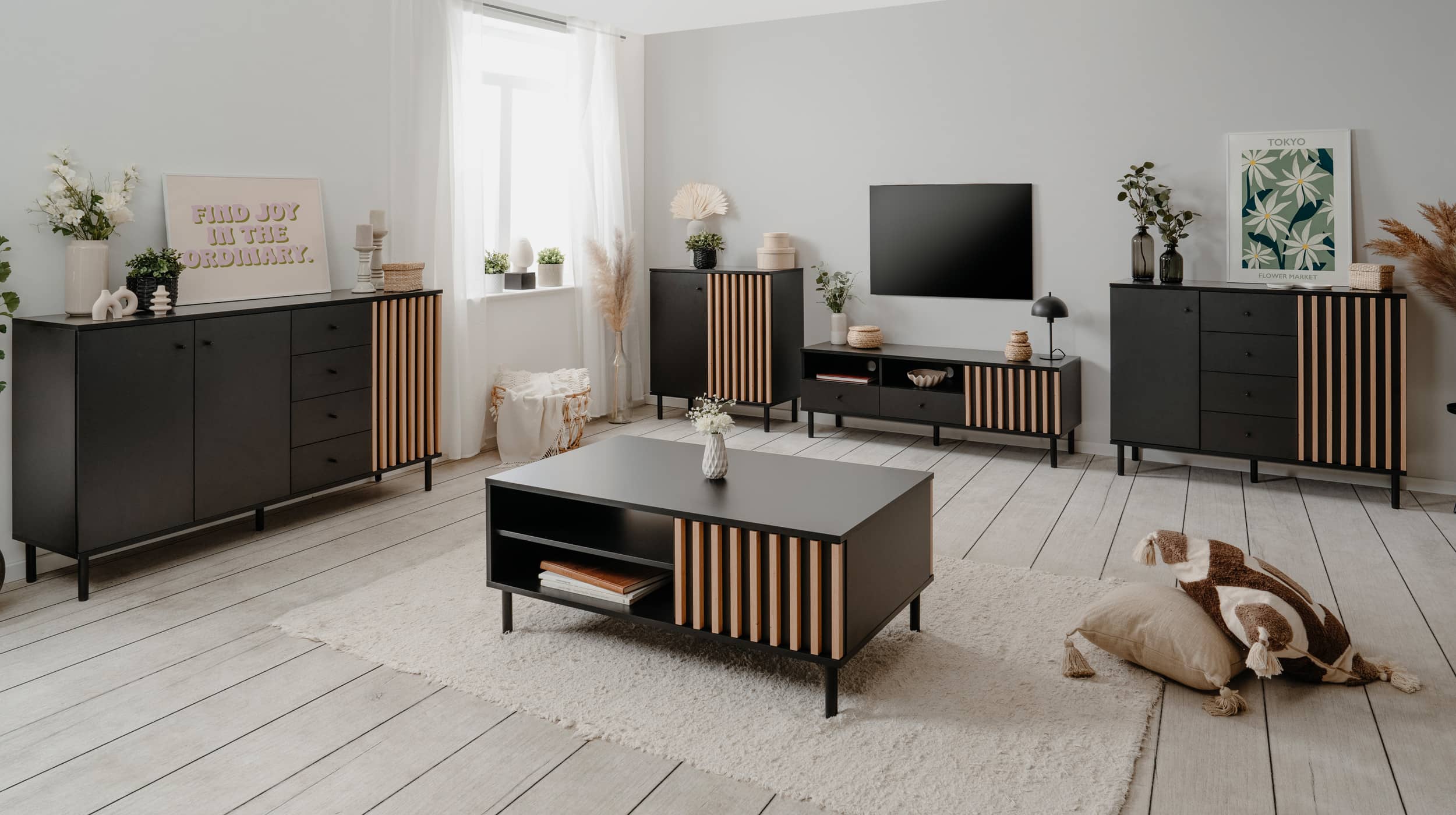 Couchtisch schwarz Artisan Eiche 110 x 67 cm - MONZA