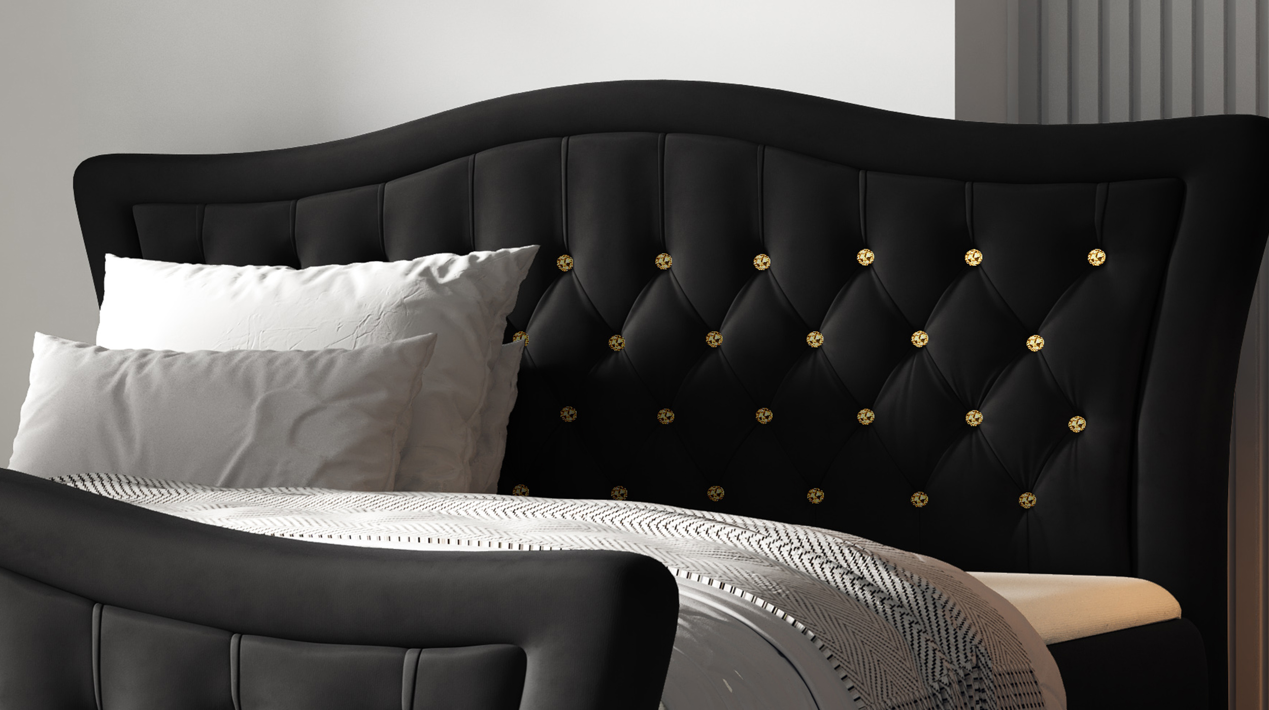 Boxbett 180 x 200 cm mit Bettkasten schwarz Samt - DIAMANT