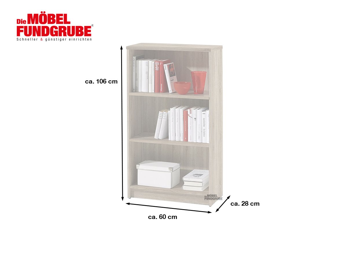 Bücherregal Standregal Sonoma Eiche 60 x 106 cm - 2 Einlegeböden - LILLY