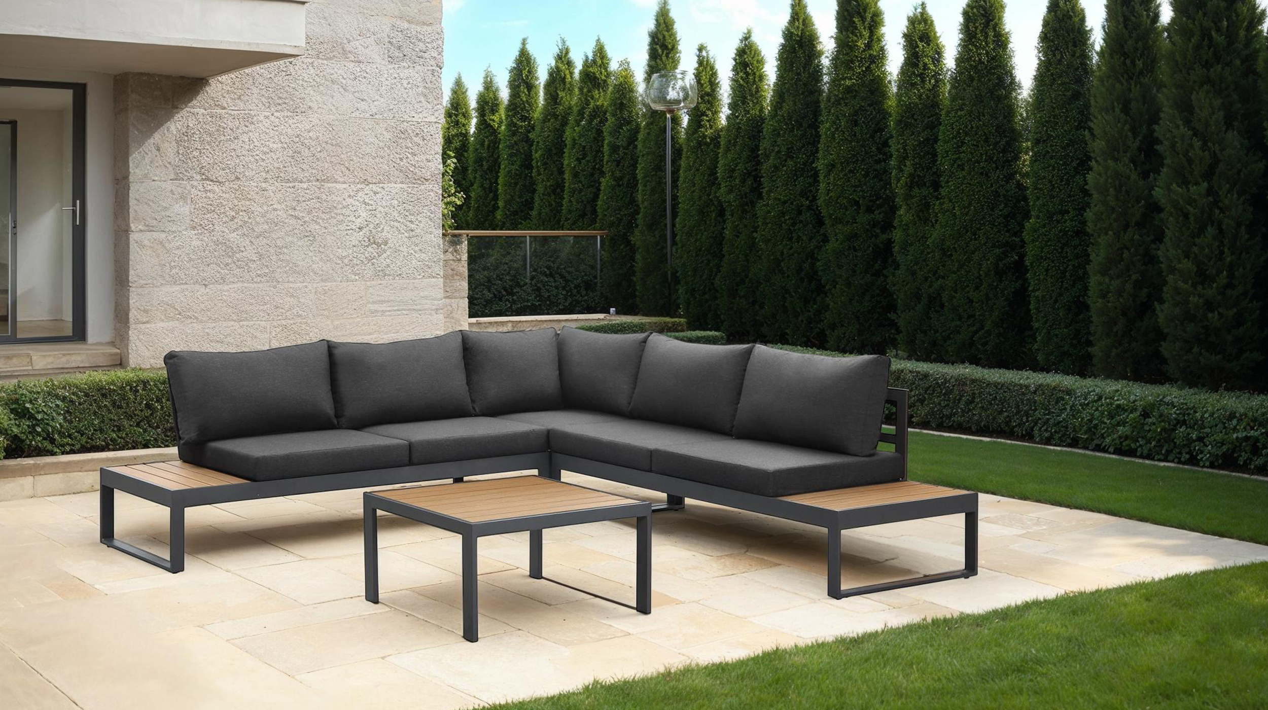 Gartenmöbel Lounge Set 247 x 247 cm Teak Holzopotik - PAROS Gartenmöbel Lounge Set 247 x 247 cm Teak Holzopotik - PAROS