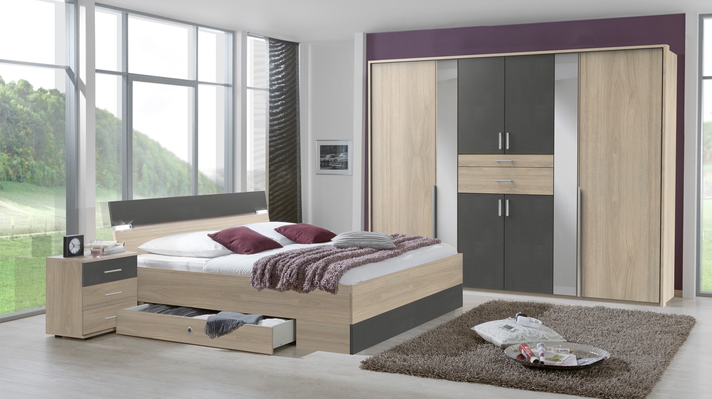 Kleiderschrank Spiegel 270 cm Hickory Oak - grau - XANTEN