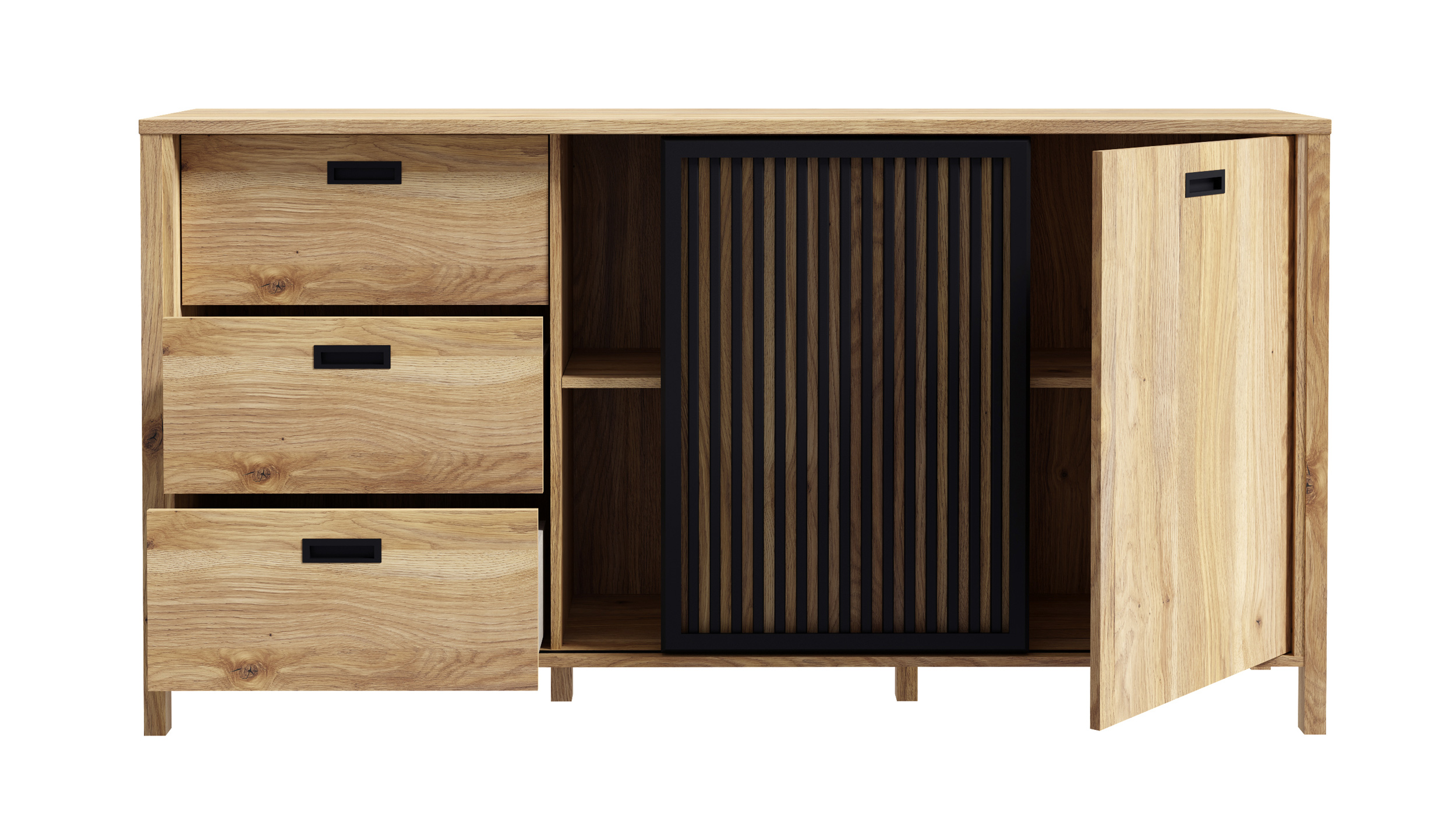 Sideboard Mauvella Eiche - schwarz 175 cm - JYTANA