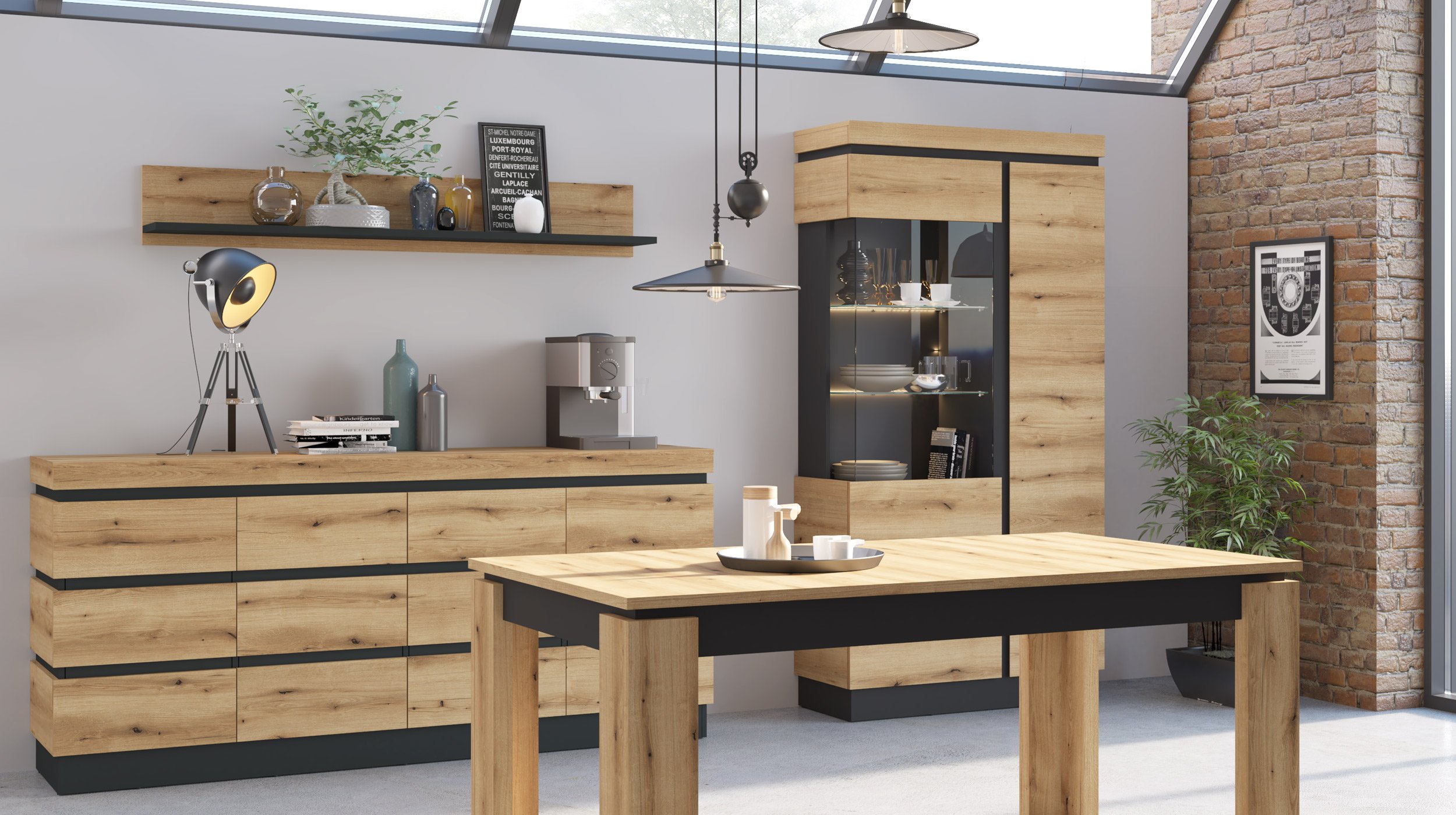 Vitrine Coast Evoke Eiche - grau 201 cm - CORTE
