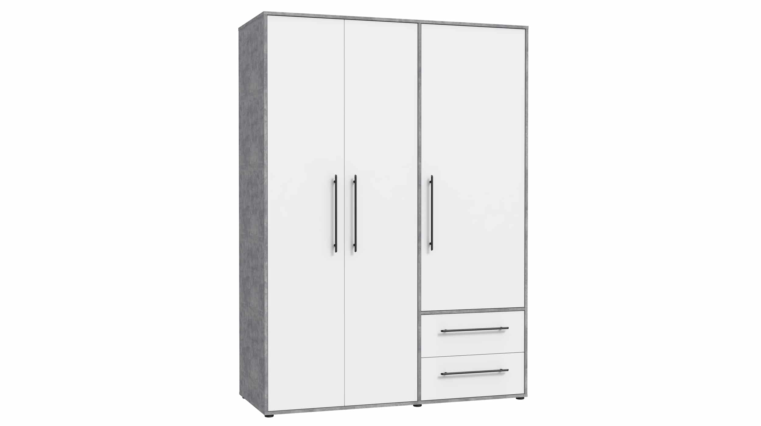 Kleiderschrank weiß - betonoptik - 144 cm - 3 Türen - MOKKARIS Kleiderschrank weiß - Betonoptik 144 cm 3-türig - MOKKARIS