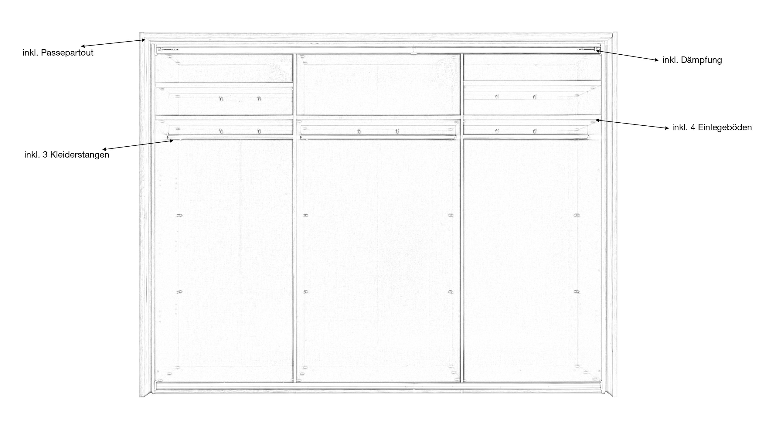 Schwebetürenschrank mit Spiegel 280 cm Eiche - graphit - ASCHAU