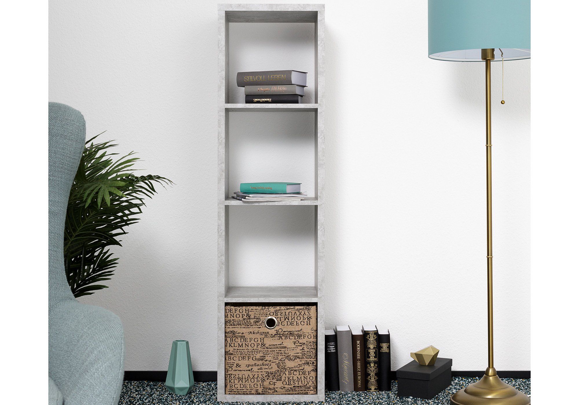 Standregal Betonoptik 38 x 141 cm - 4 Fächer - MAX