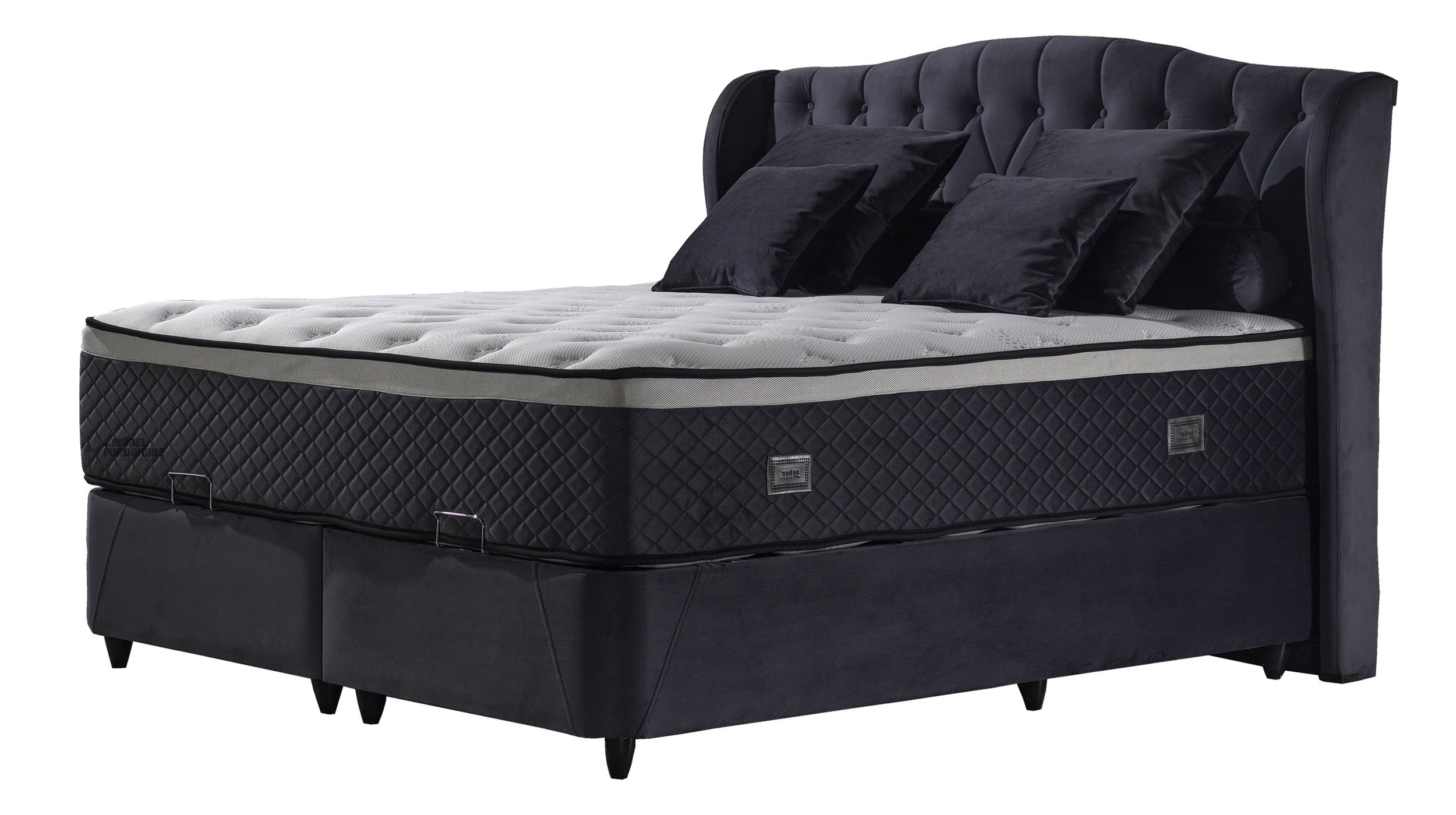 Boxbett 180 x 200 cm grau mit Bettkasten und Topper - INDIGO Boxbett 180 x 200 cm grau mit Bettkasten und Topper - INDIGO