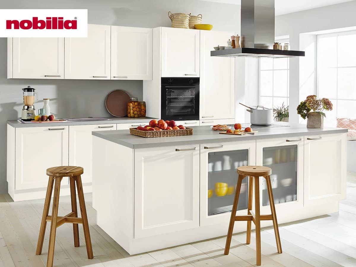 Inselküche 304,8 + 240,3 + 110 cm - mit Geräten - Küchenfronten Lack matt - CASCADA Inselküche 304,8 + 240,3 + 110 cm - mit Geräten - Küchenfronten Lack matt - CASCADA