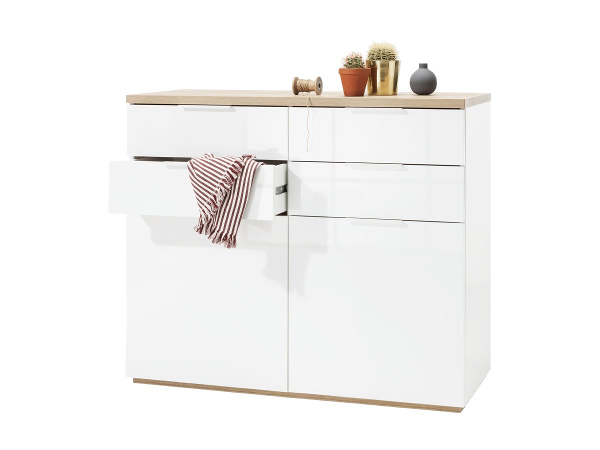Kommode weiß hochglanz - Riviera Eiche 120 cm - MUNDI Kommode weiß - Riviera Eiche 120 cm - MUNDI