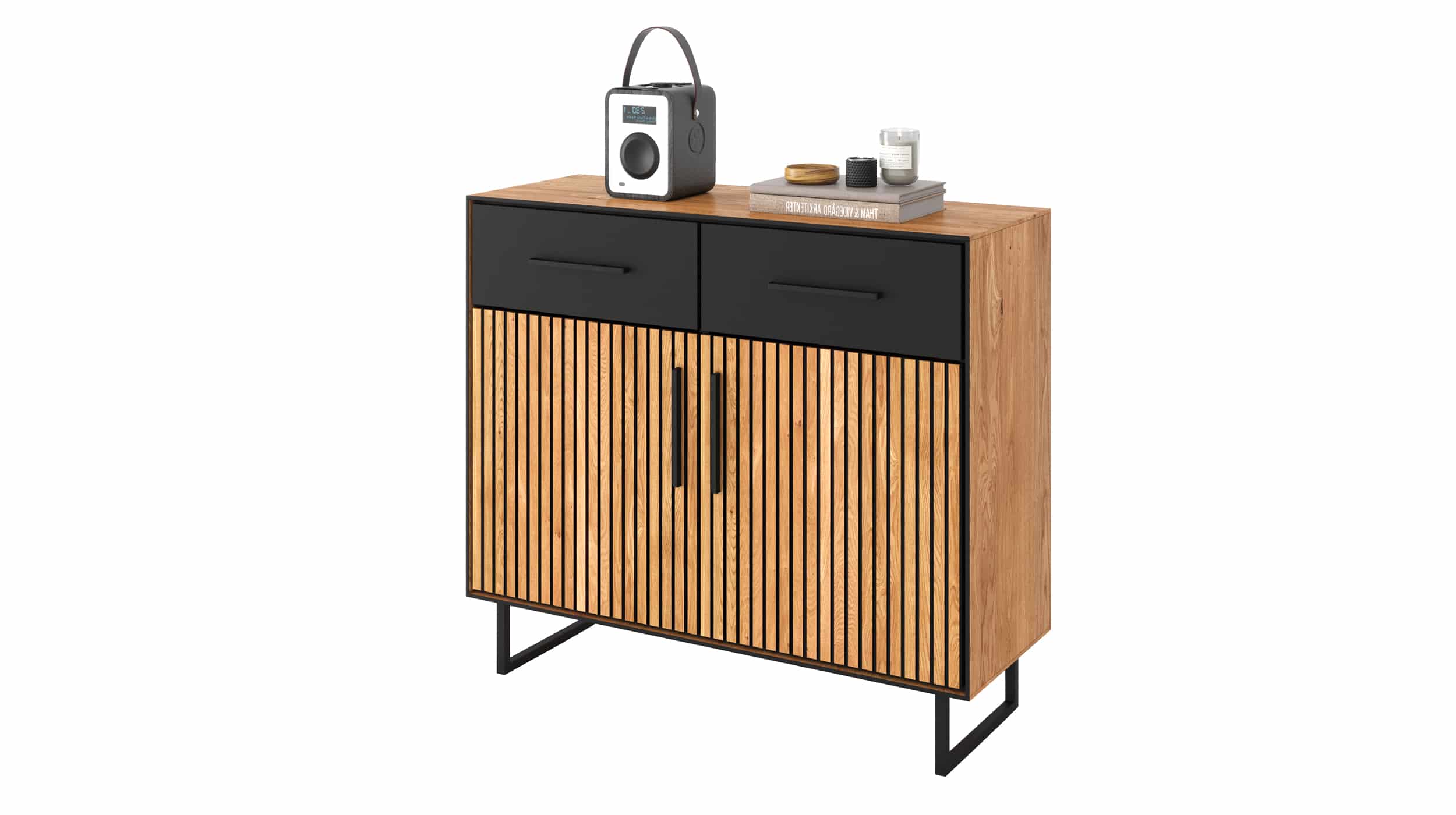 Kommode mit 2 Schubladen Eiche geölt 108 x 40 cm - BELLA Kommode mit 2 Schubladen Eiche geölt 108 x 40 cm - BELLA
