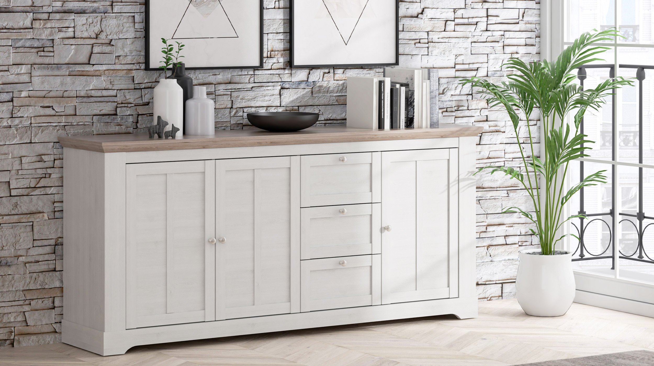 Sideboard Schneeeiche 205 cm 3-türig - ILOPPA
