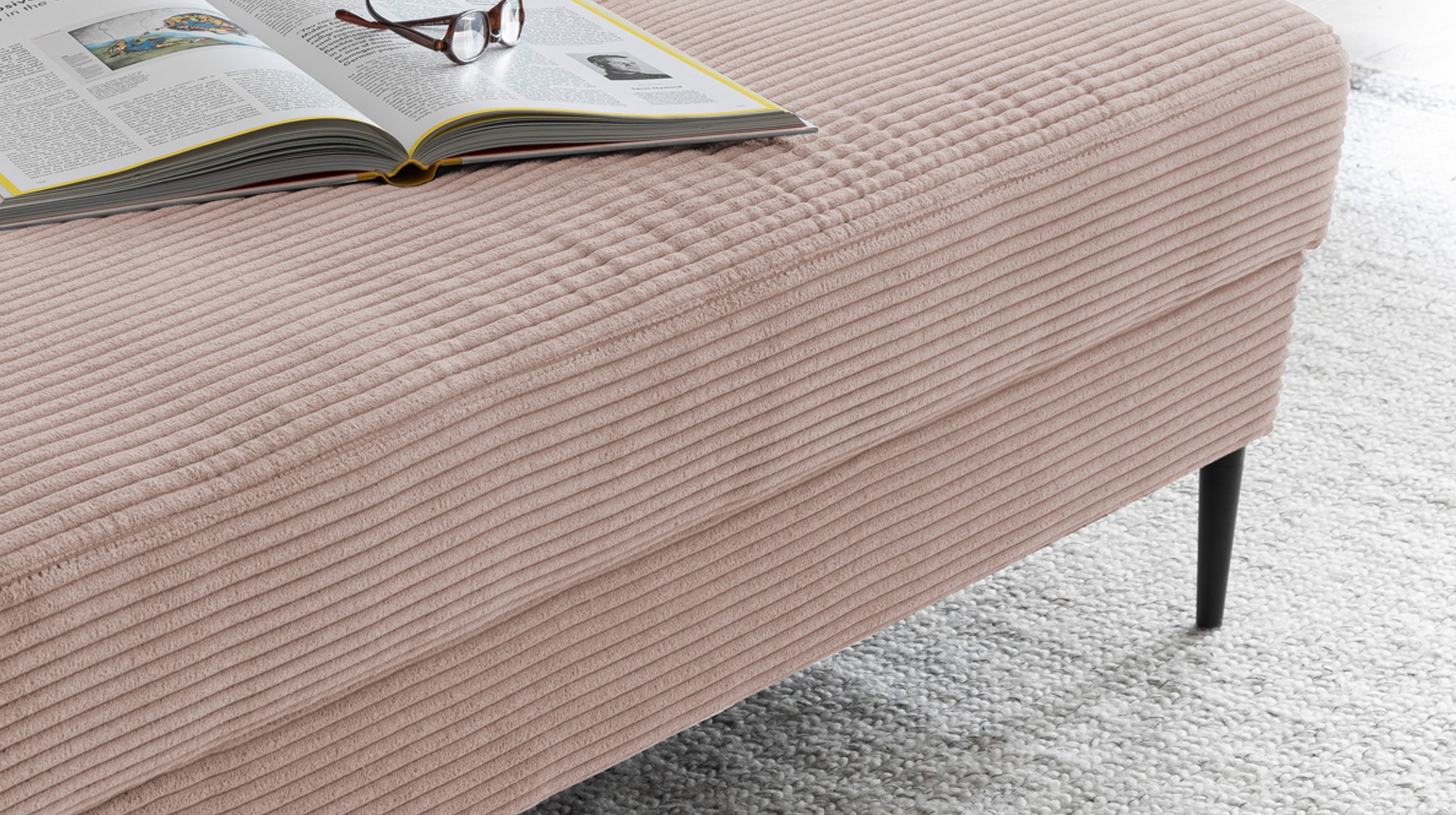 Hocker Sitzhocker 140 x 75 cm Cordbezug rosa - SUMMER