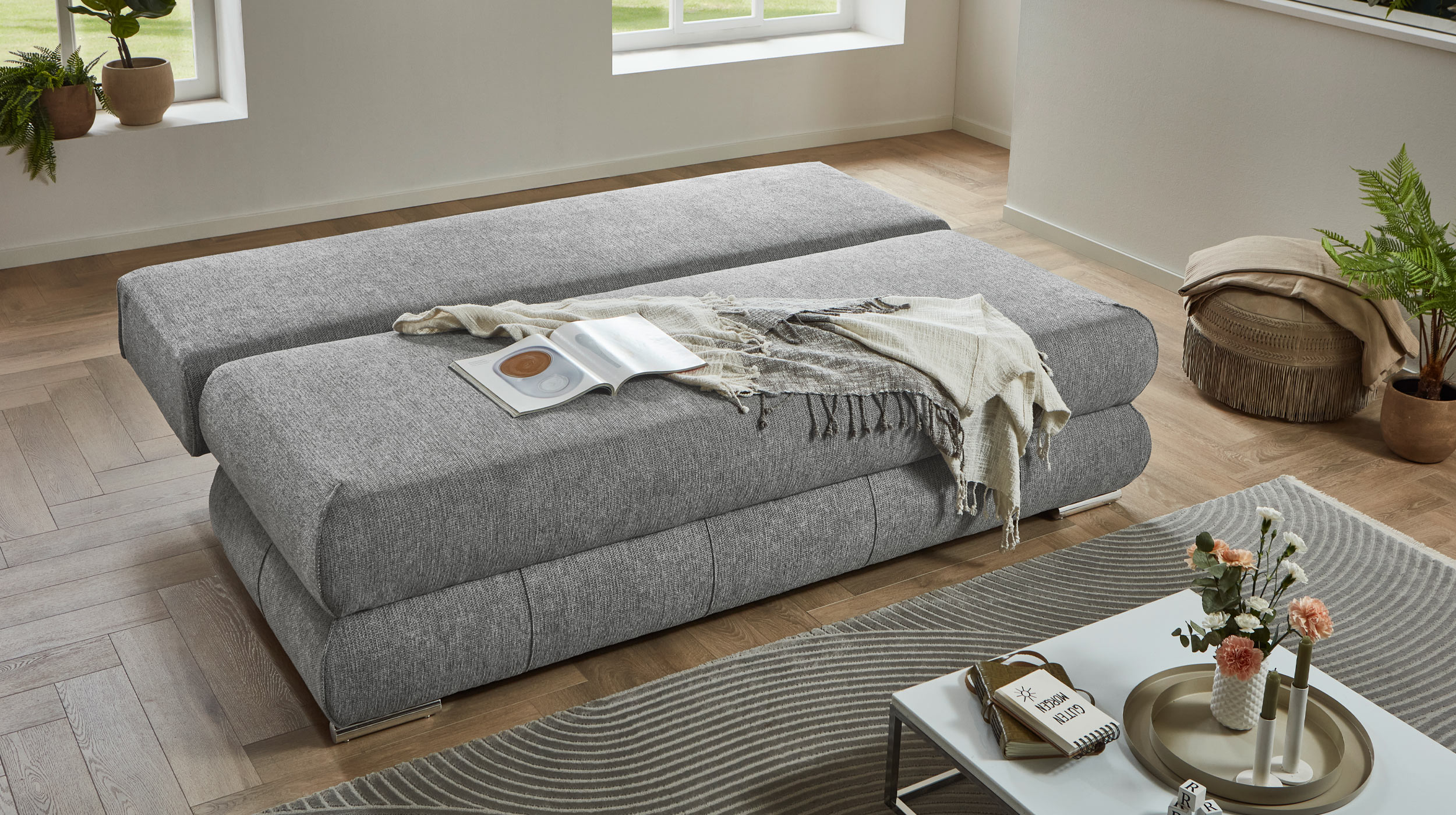 Schlafsofa mit Bettkasten grau 199 x 95 cm - BORNA