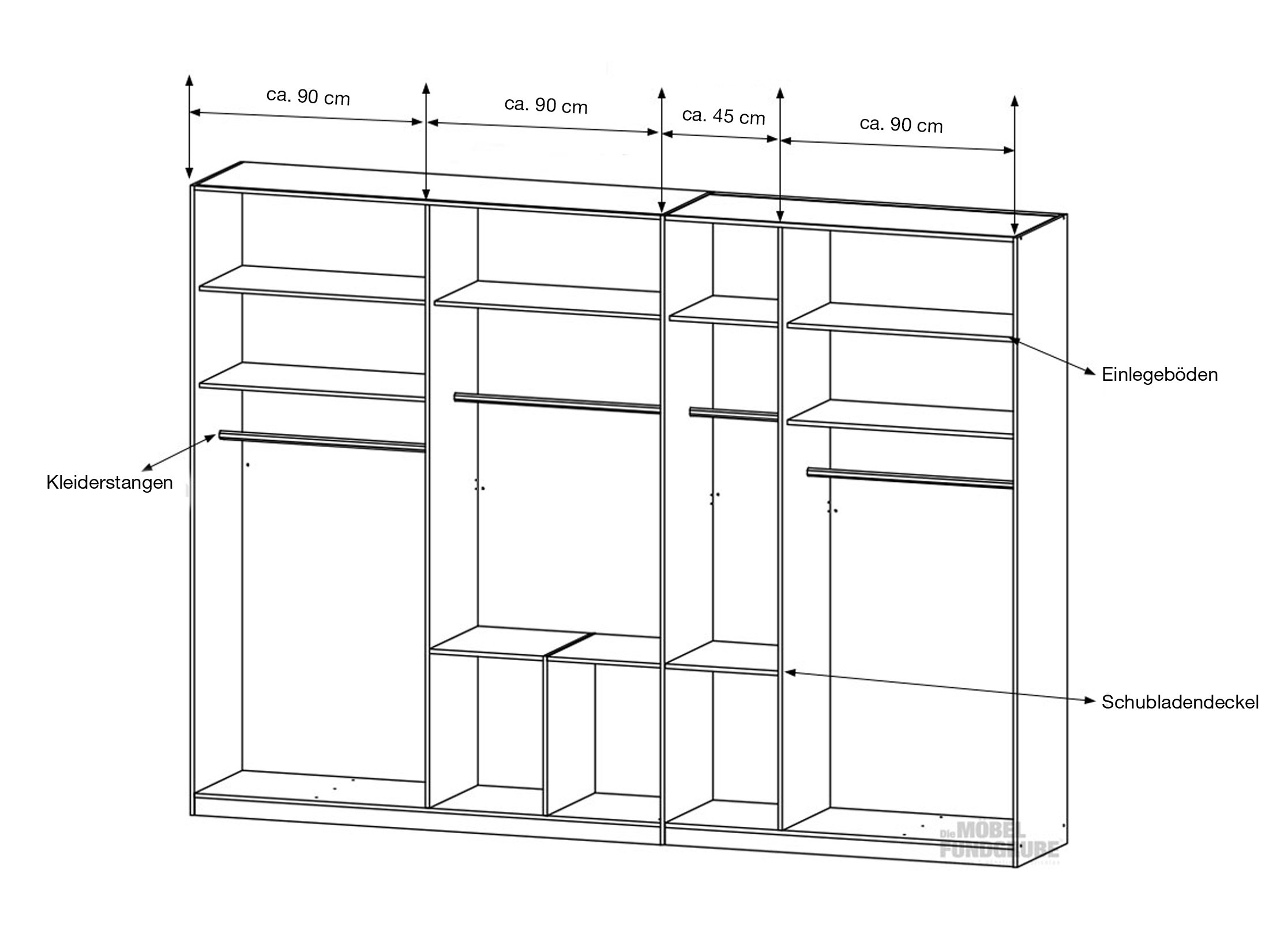 Kleiderschrank mit Spiegel 315 cm weiß 7-türig - BINGEN