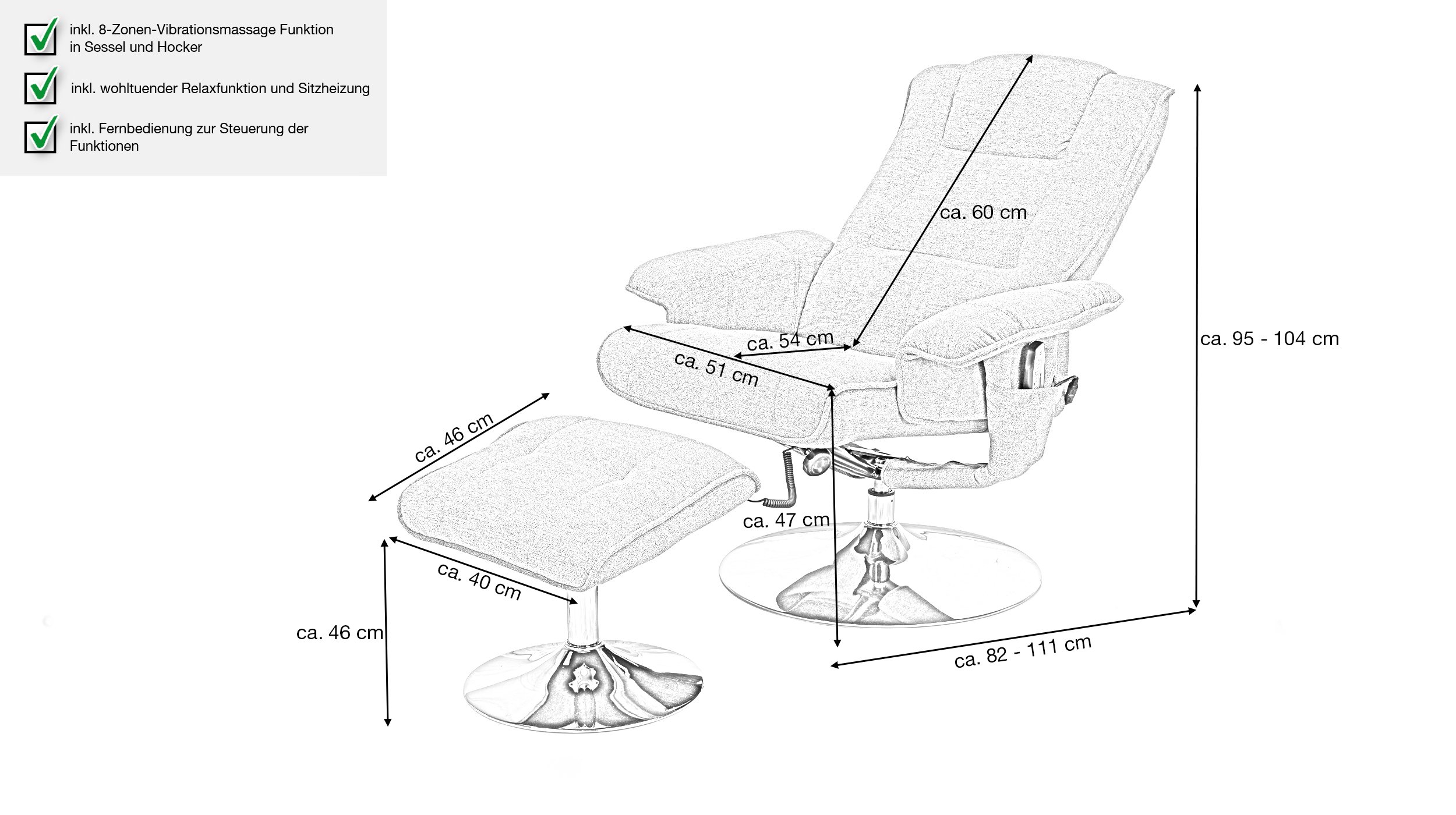 Relaxsessel mit Hocker grau Microfaser drehbar - TOMA