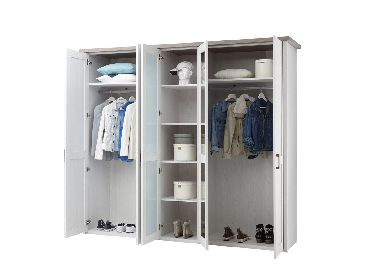 Kleiderschrank mit Spiegel - Pinie weiß - Trüffel -  241 cm Pinie - LUCA