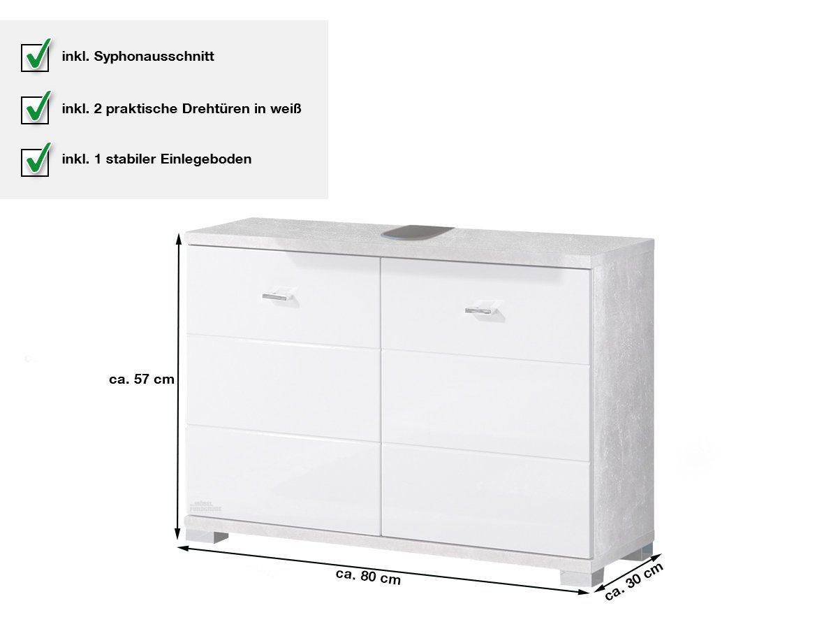 Waschbeckenunterschrank Betonoptik - weiß 80 cm - POOL