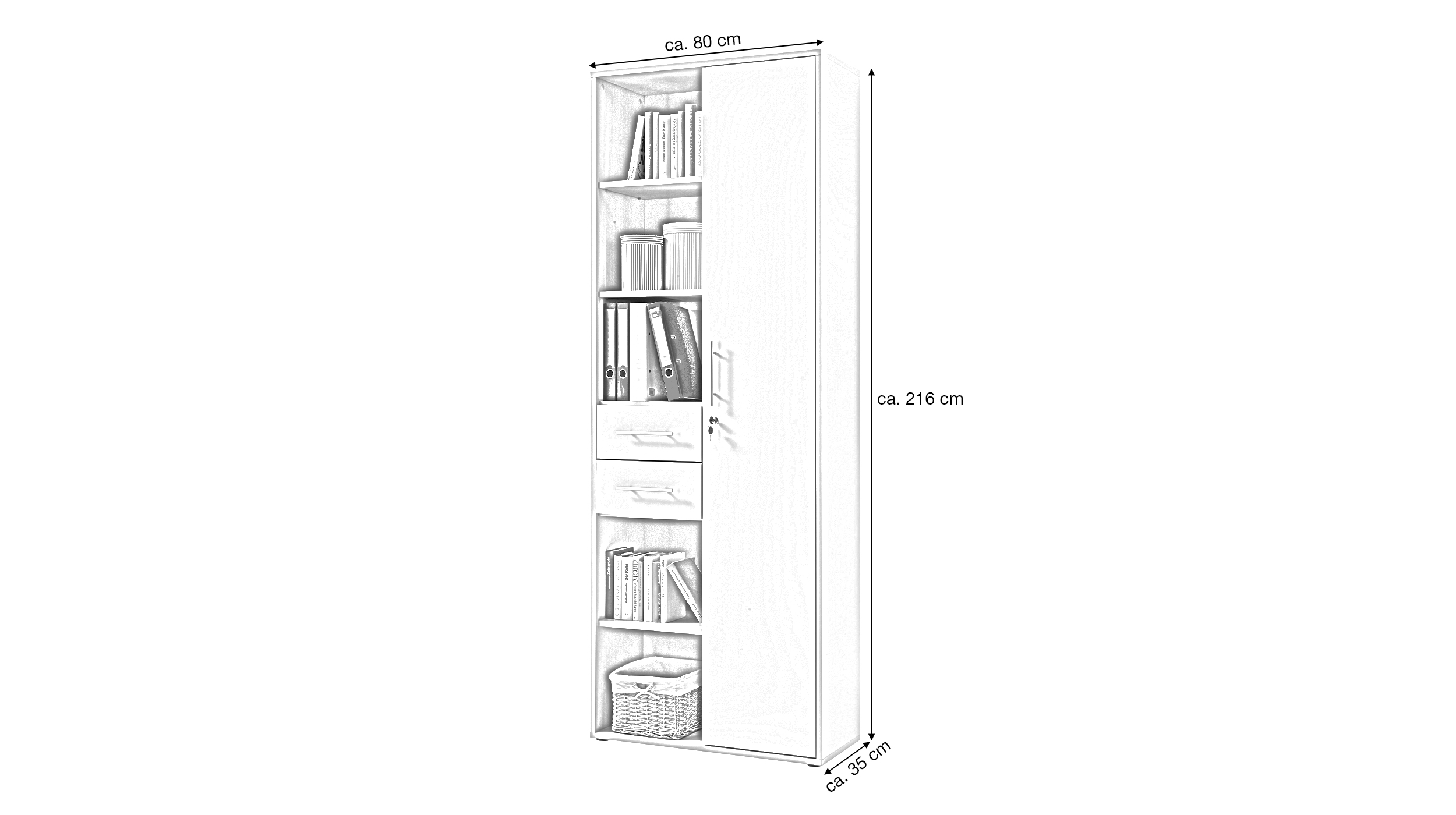 Büroschrank lichtgrau 80 cm x 216 cm - 8 Einlegeböden - PRONTO