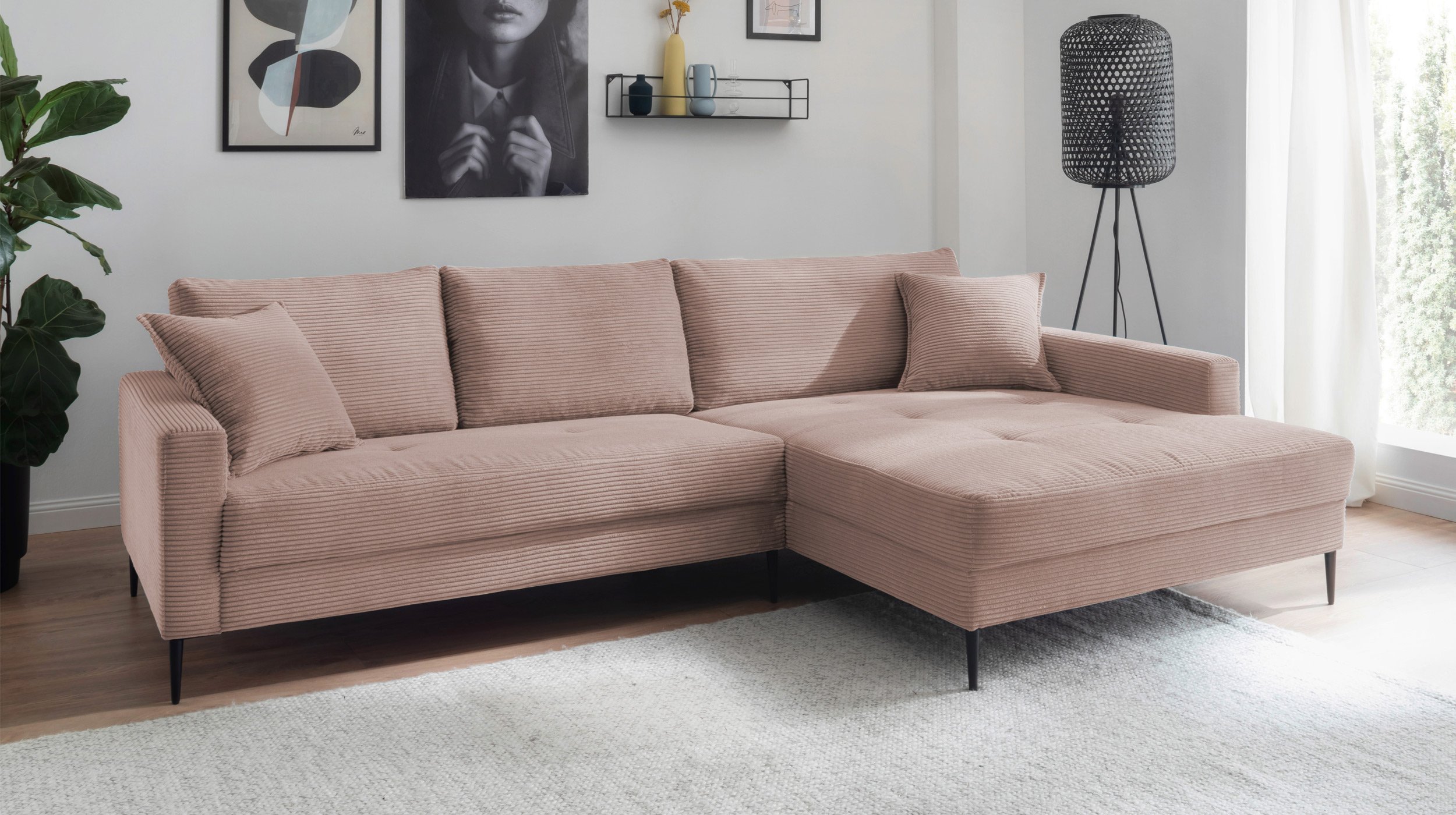 Ecksofa Cord rosa 276 x 173 cm - SUMMER