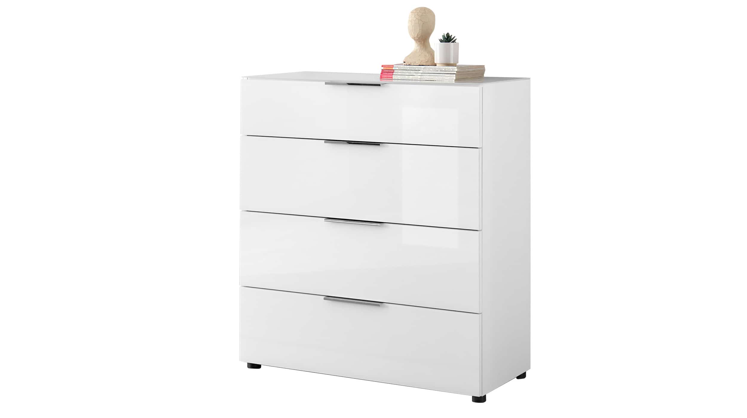 Kommode 4 Schubladen - weiß - Glasfront - 90 cm - SANTORIN Kommode weiß Glas 90 x 40 cm - SANTORIN
