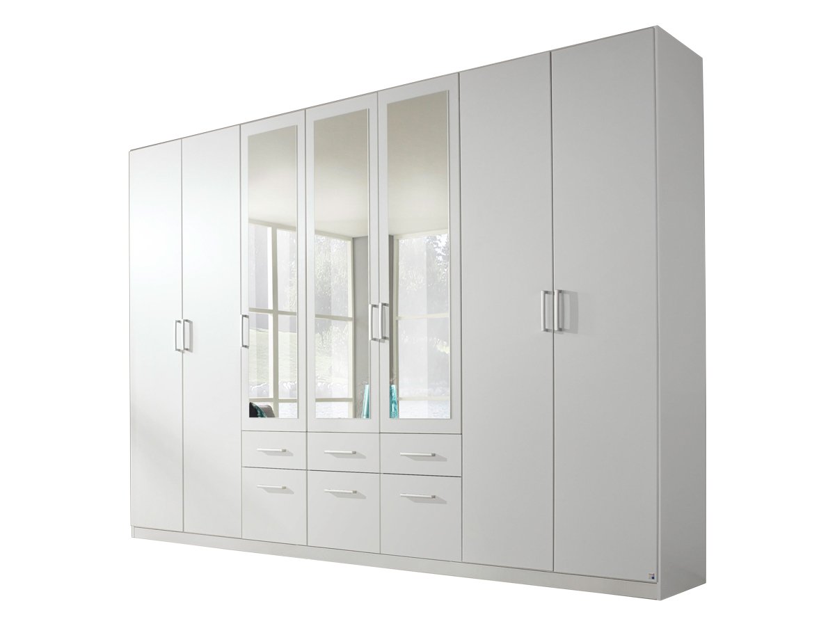 Kleiderschrank weiß mit Spiegel - 315 cm - rauch - BINGEN Kleiderschrank mit Spiegel 315 cm weiß 7-türig - BINGEN