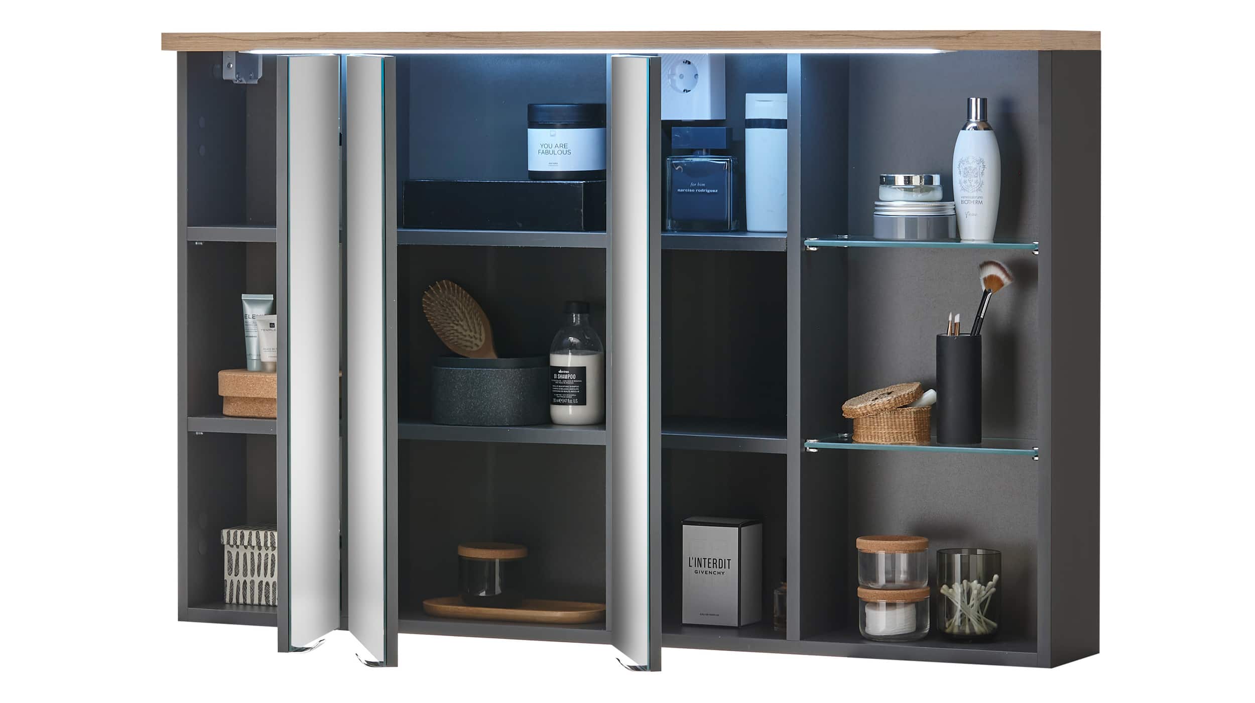Spiegelschrank grau - Eiche 110 cm Beleuchtung - MEMPHIS