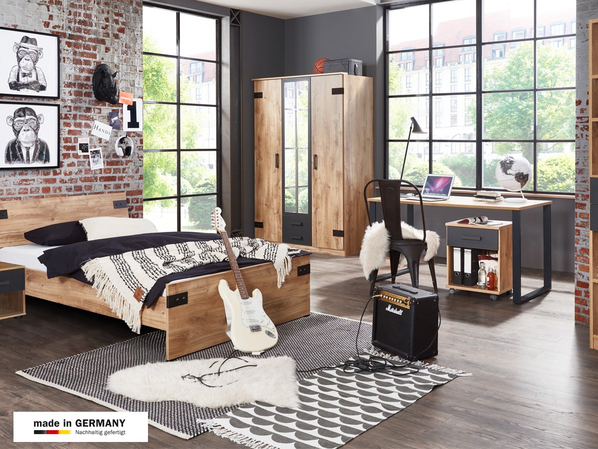 Kleiderschrank 135 cm Plankeneiche - graphit - LIVERPOOL