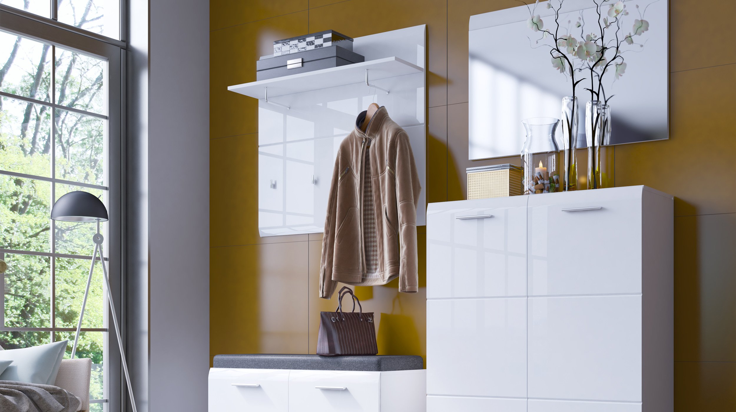 Wandgarderobe Paneel weiß hochglanz Breite 96 cm - MERANO