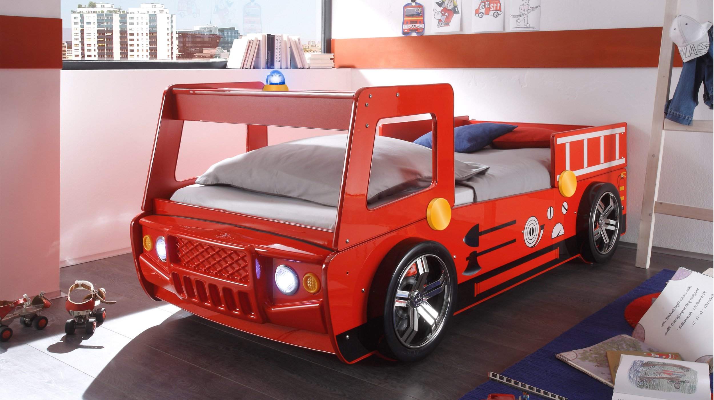 Spielbett Feuerwehrauto 90 x 200 cm rot hochglanz - SPARK