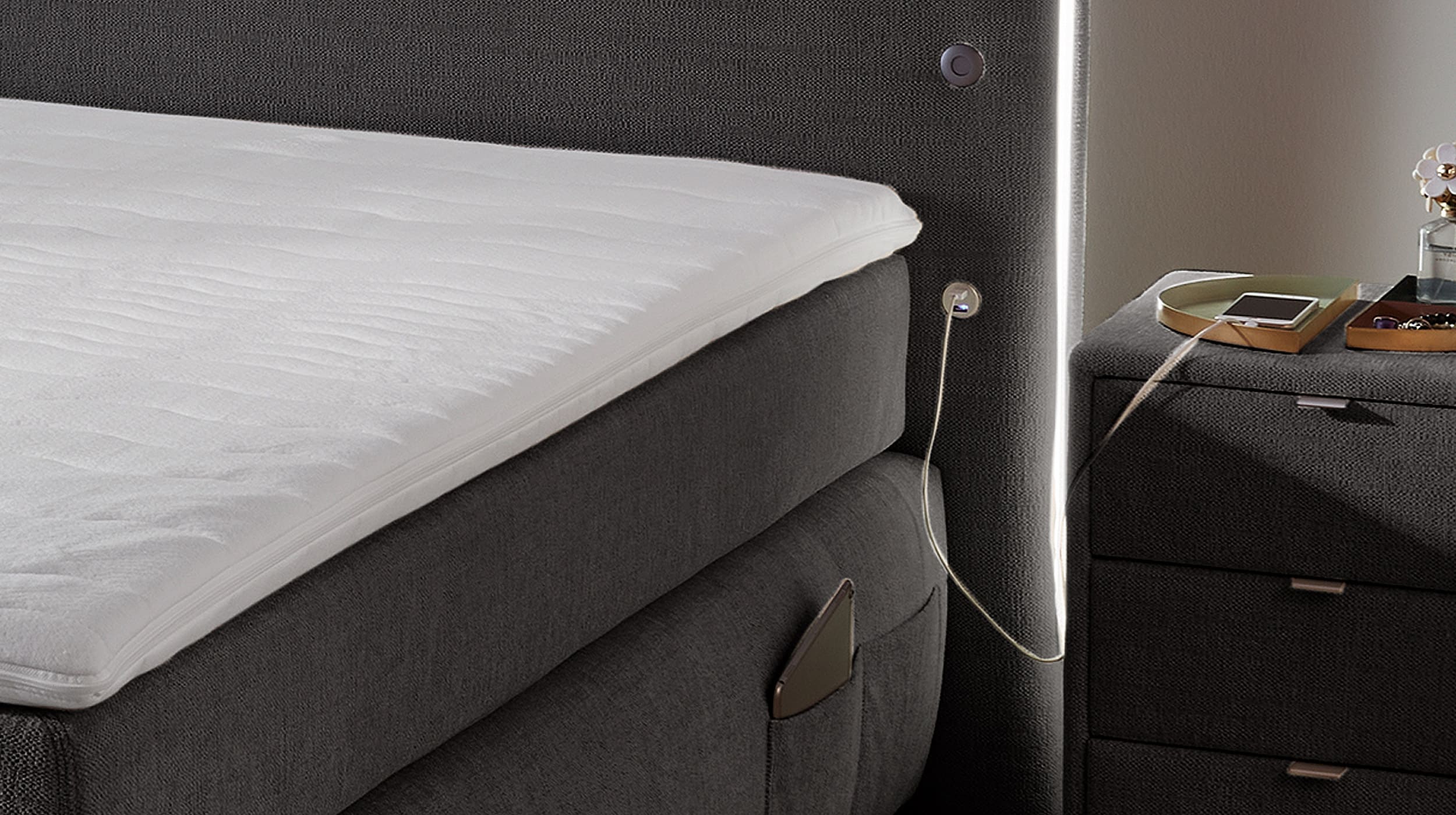 Boxspringbett 180 x 200 cm grau Chenille - LIVIA 