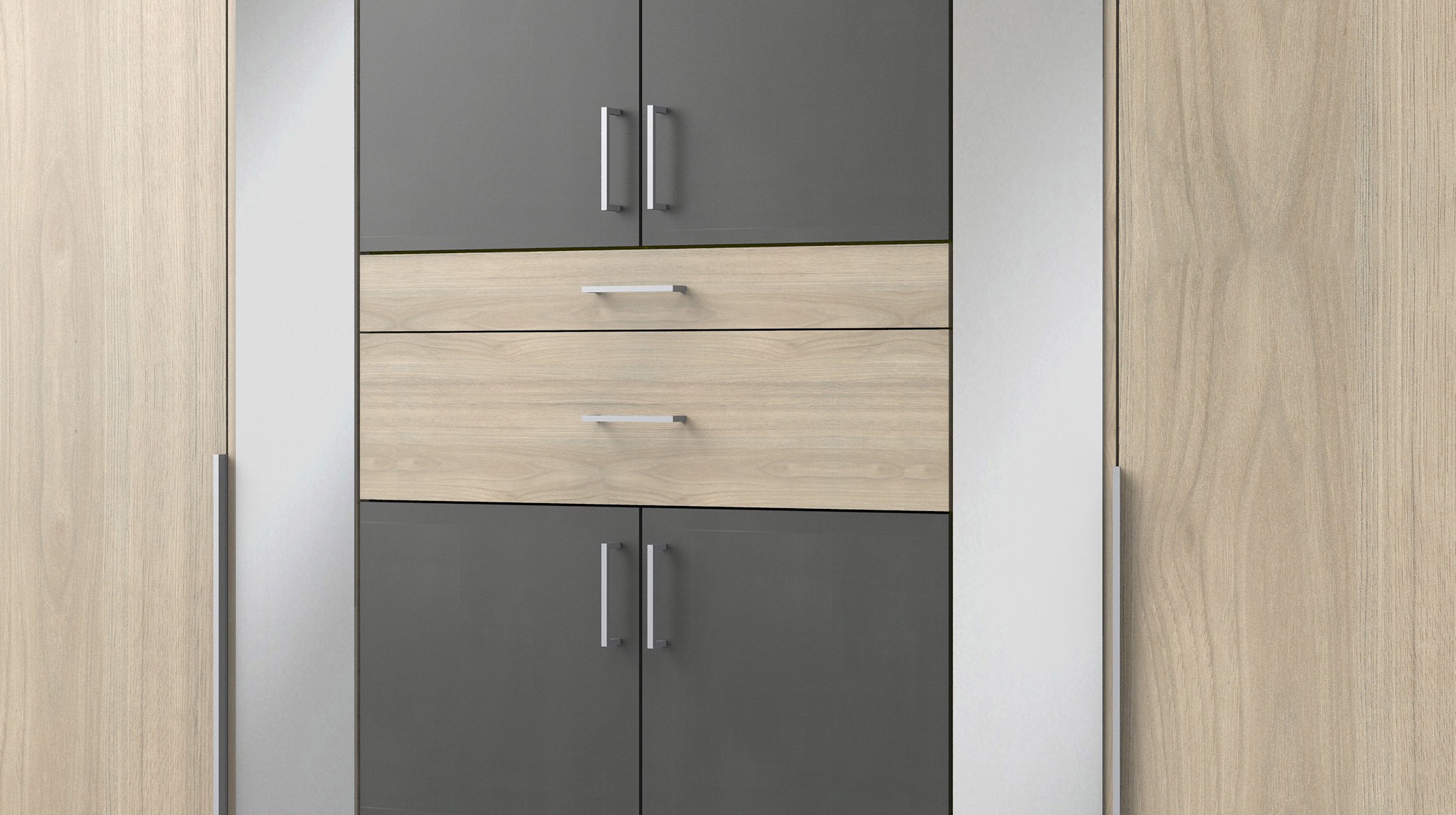 Kleiderschrank Spiegel 270 cm Hickory Oak - grau - XANTEN