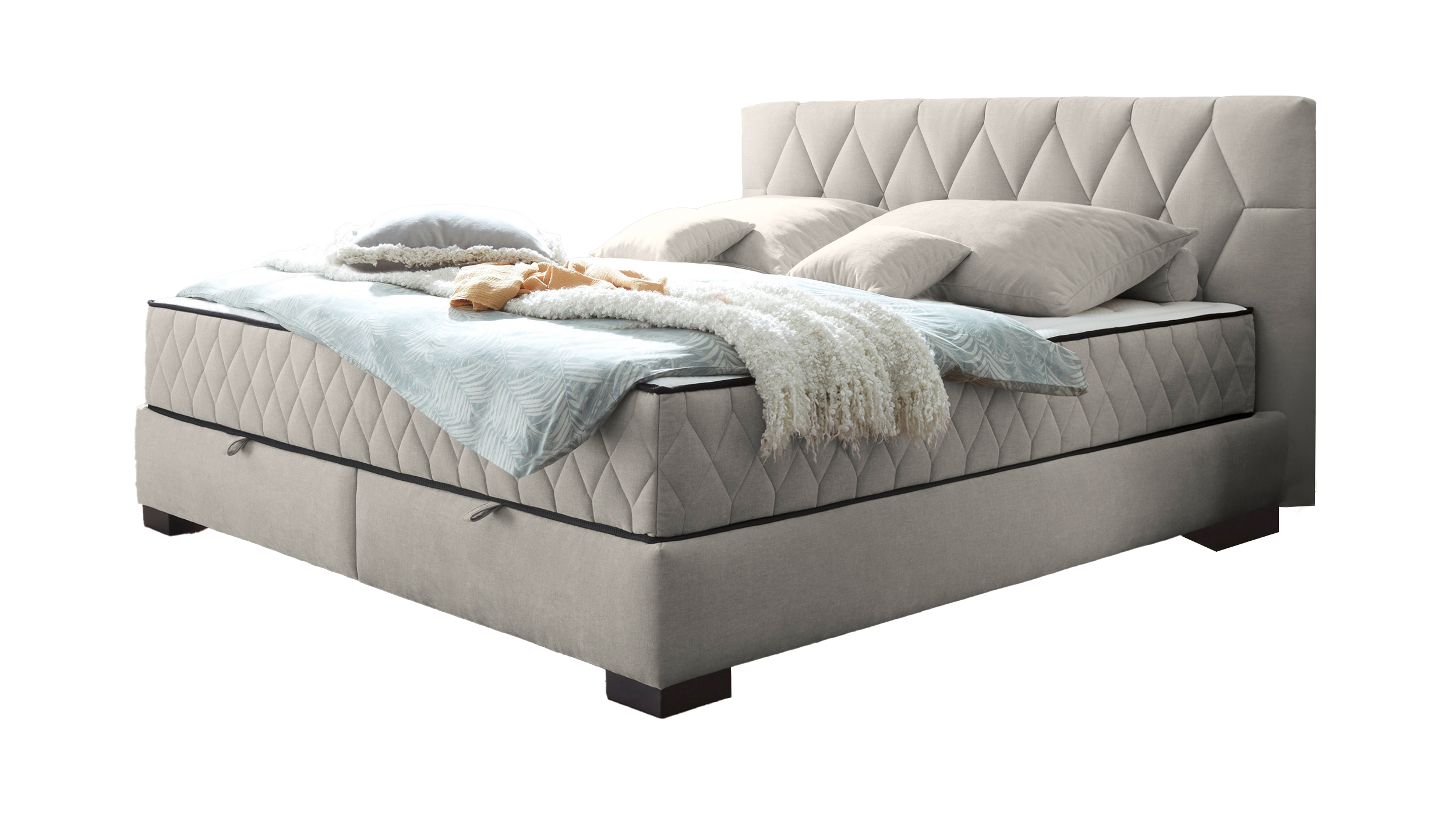 Boxbett 180 x 200 cm mit Bettkasten beige Microvelours - NAGOL Boxbett 180 x 200 cm mit Bettkasten beige Microvelours - NAGOL