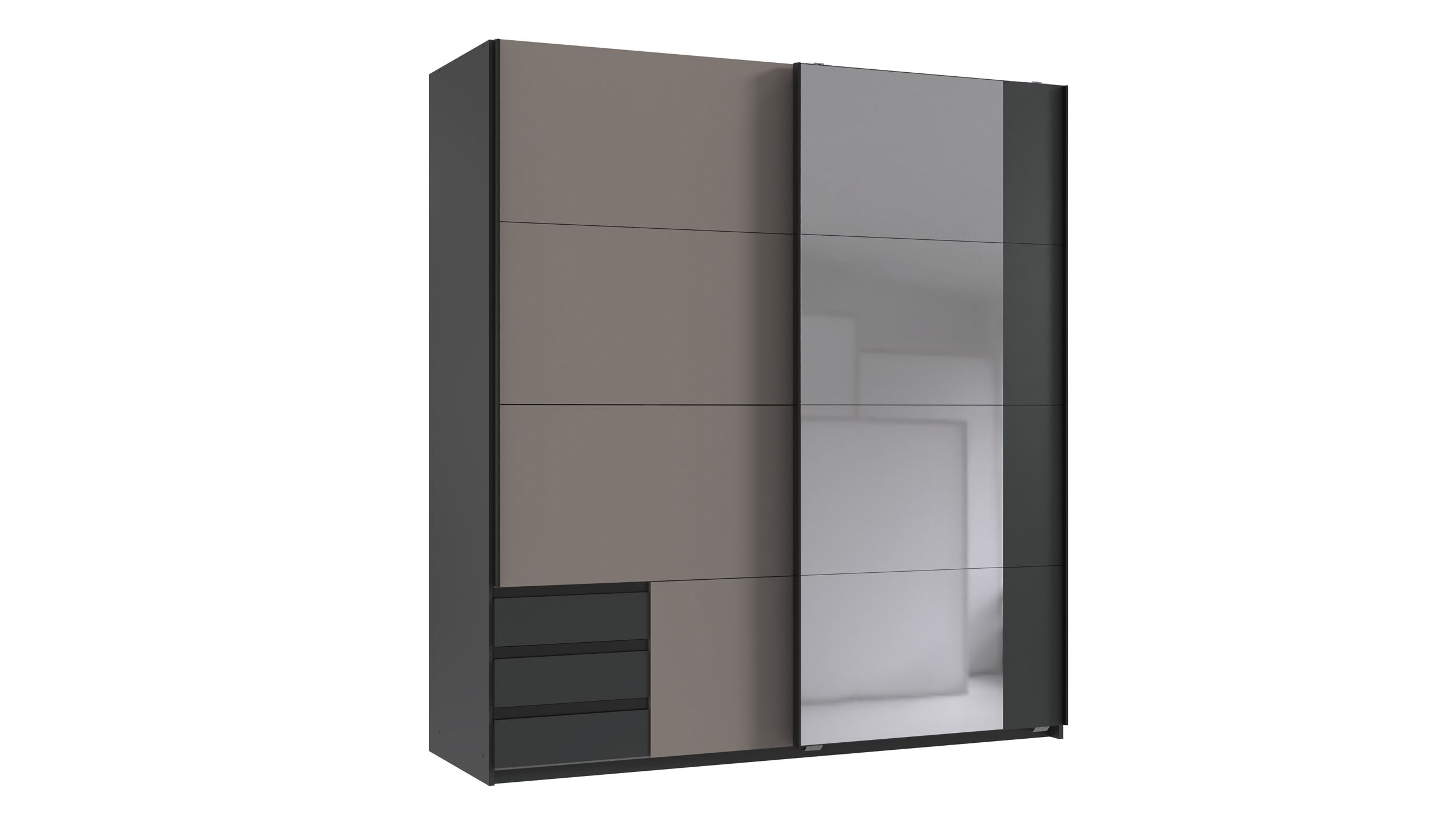 Schwebetürenschrank mit Spiegel grau - graphit 180 cm - EMDEN Schwebetürenschrank mit Spiegel grau - graphit 180 cm - EMDEN