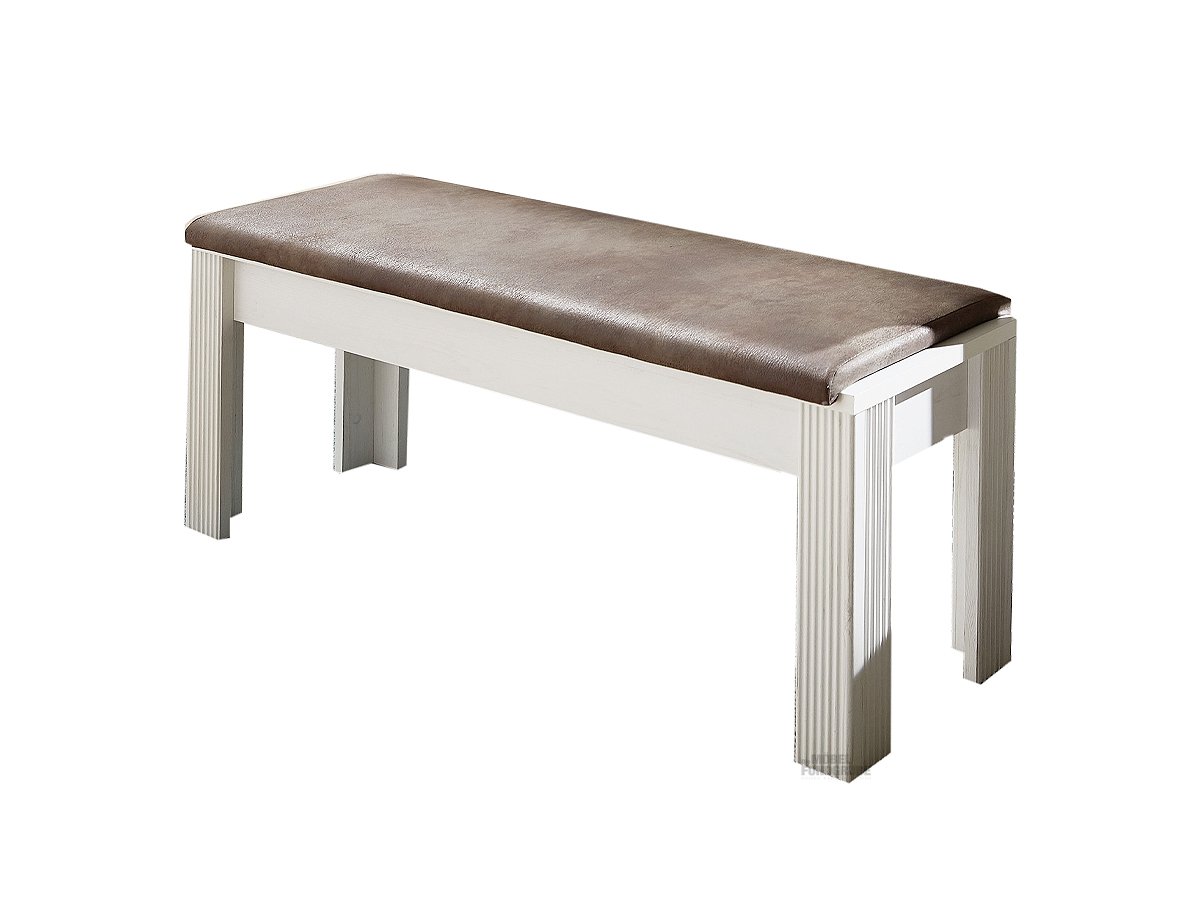 Sitzbank mit Kissen 126 cm Pinie weiß - braun - JASMIN Sitzbank mit Kissen 126 cm Pinie weiß - braun - JASMIN