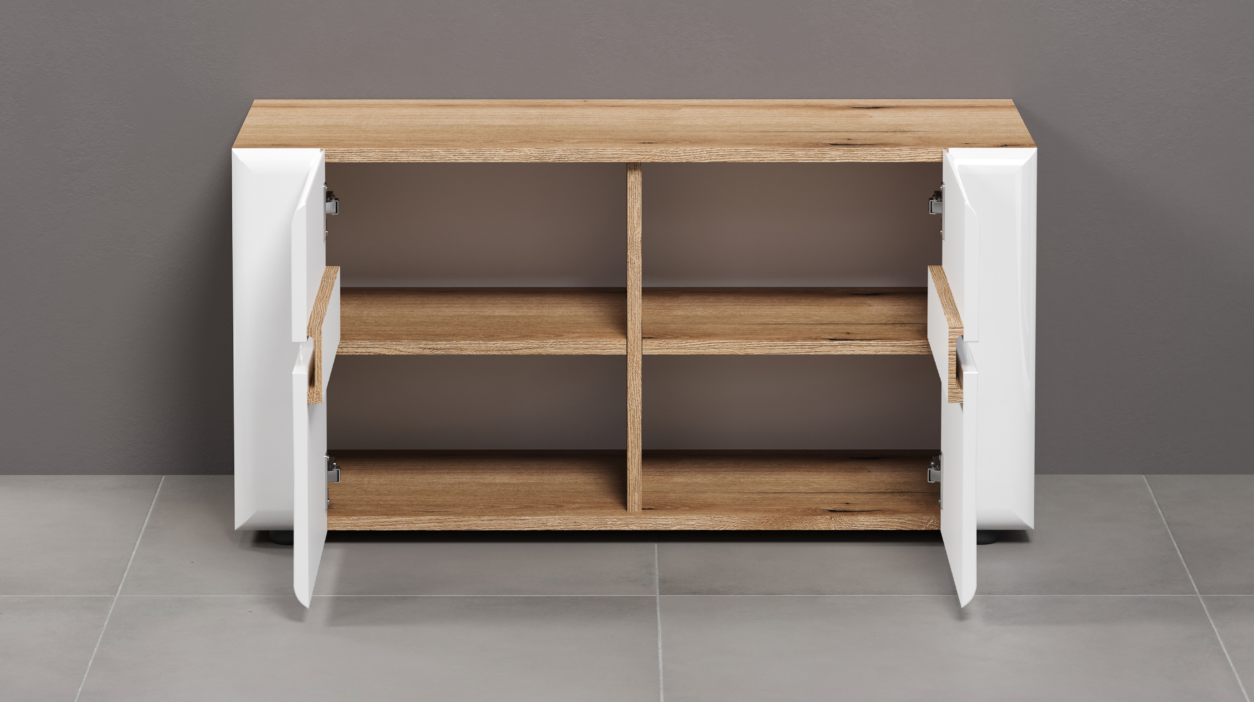 Garderobenbank weiß hochglanz - Eiche 91 cm - JARON
