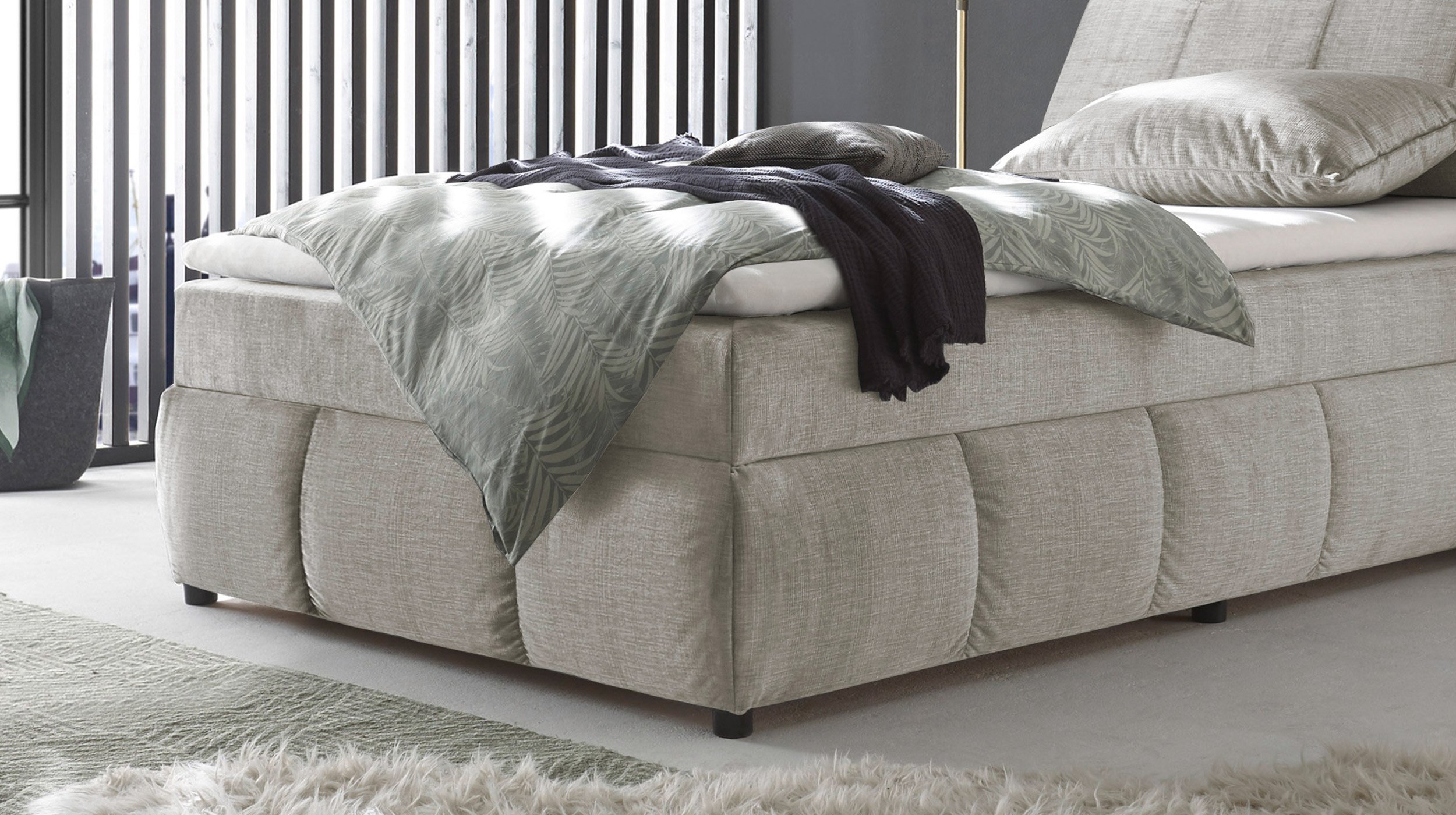 Boxbett 120 x 200 cm grau Stoffbezug Bettkasten - MADRID