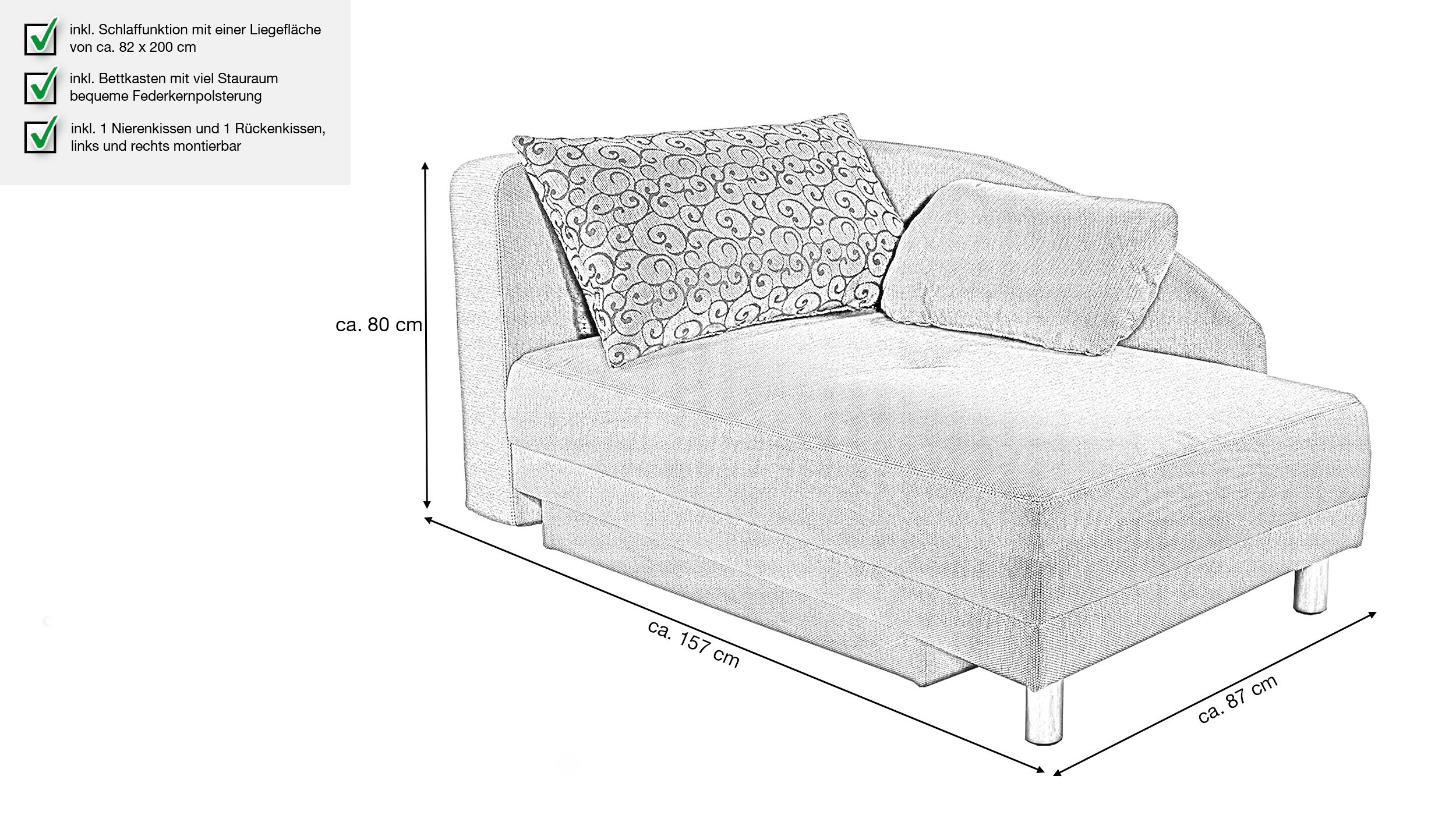 Einzelsofa 157 cm Recamiere braun Schlaffunktion - REUBEN