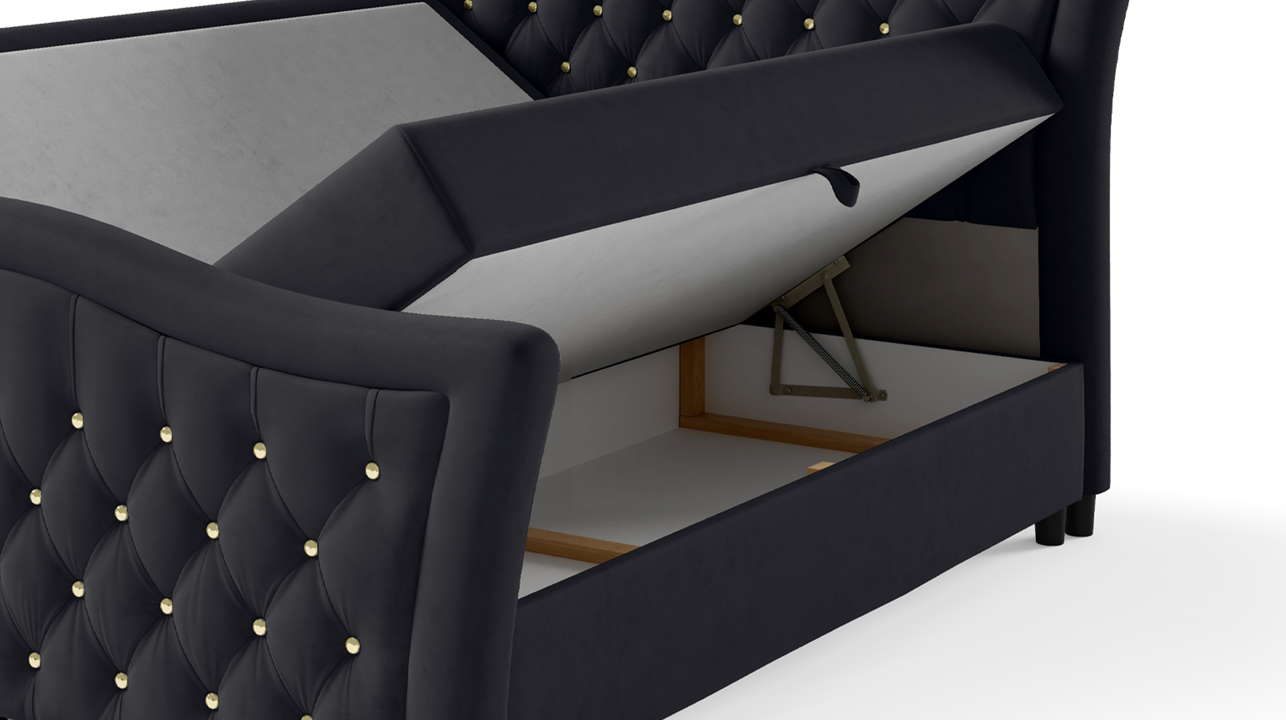 Boxbett 180 x 200 cm mit Bettkasten schwarz Samt - DIAMANT