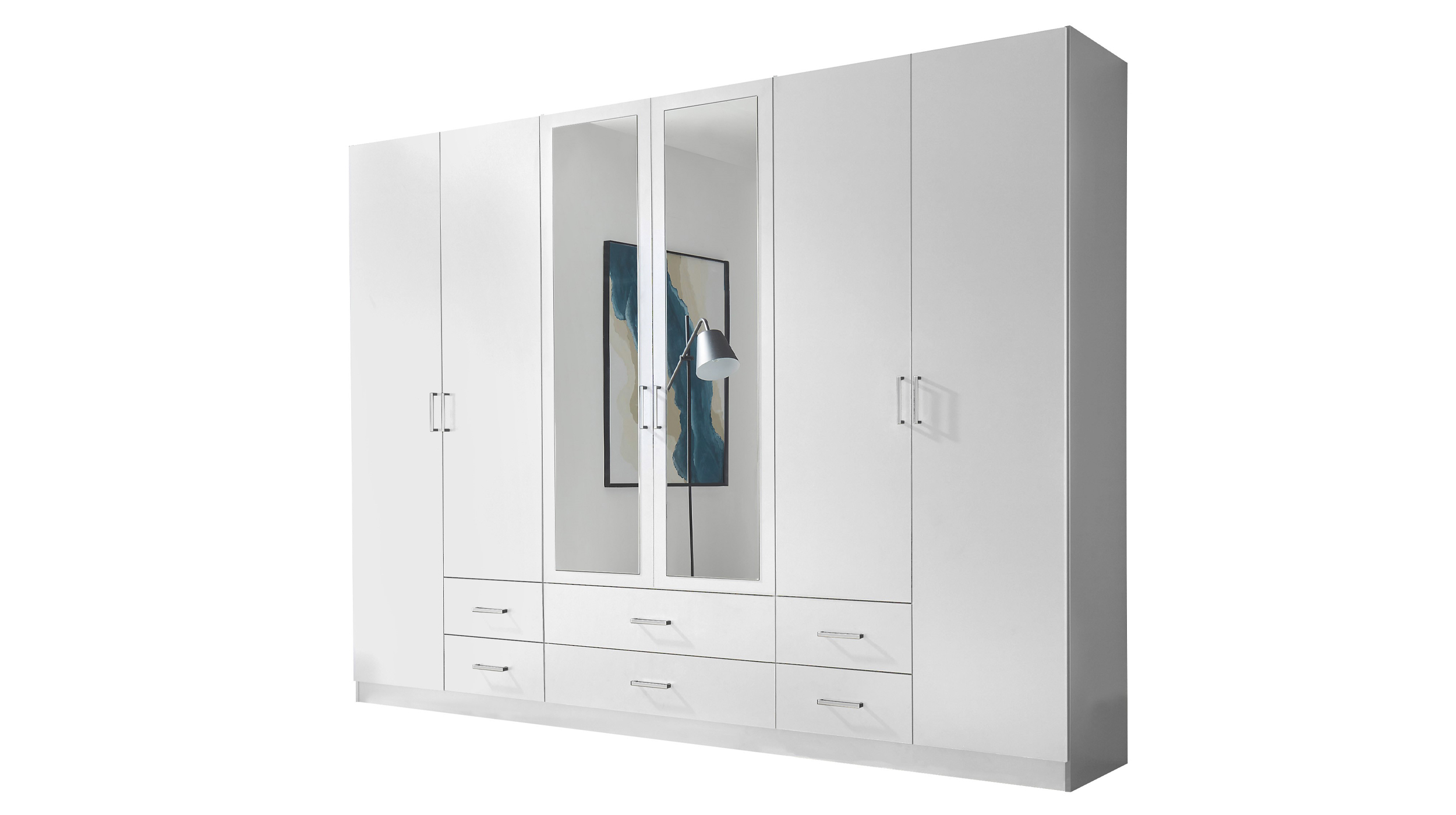 Kleiderschrank weiß mit Spiegel - 271 cm - 6-türig - ELVA Kleiderschrank weiß mit Spiegel - 271 cm - 6-türig - ELVA