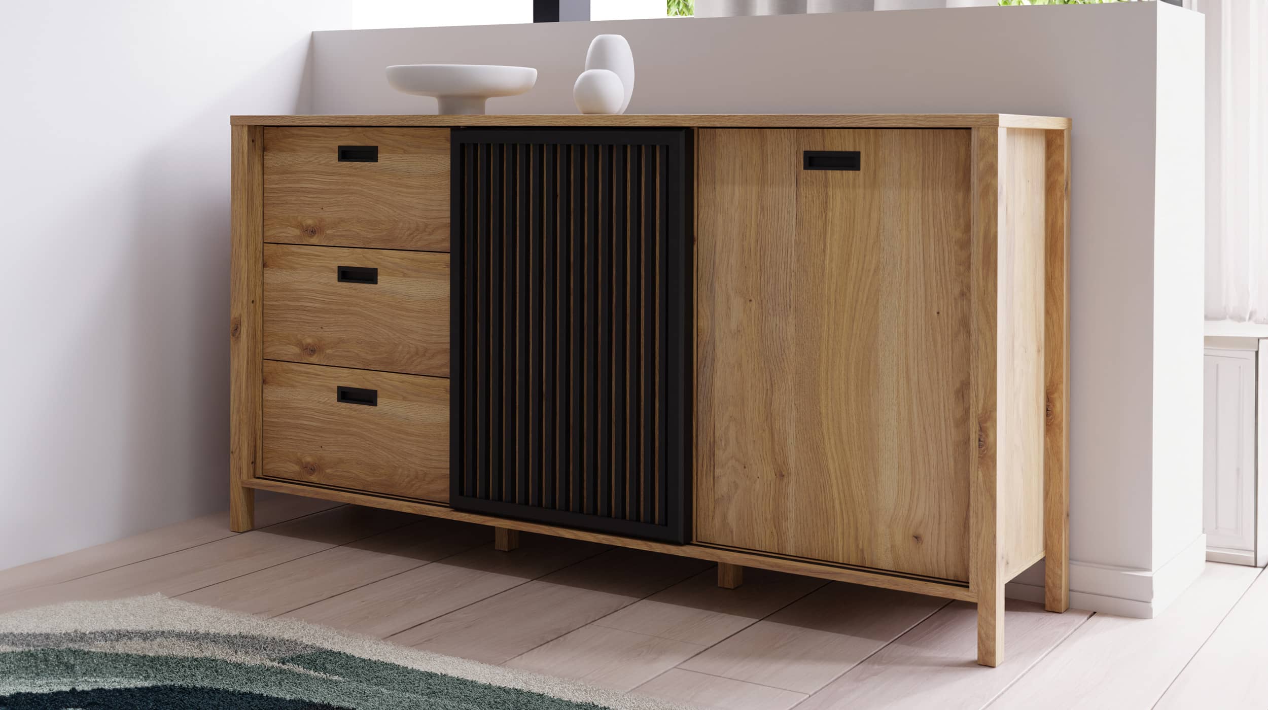  Sideboard Mauvella Oak Eiche - schwarz 175 cm - JYTANA 