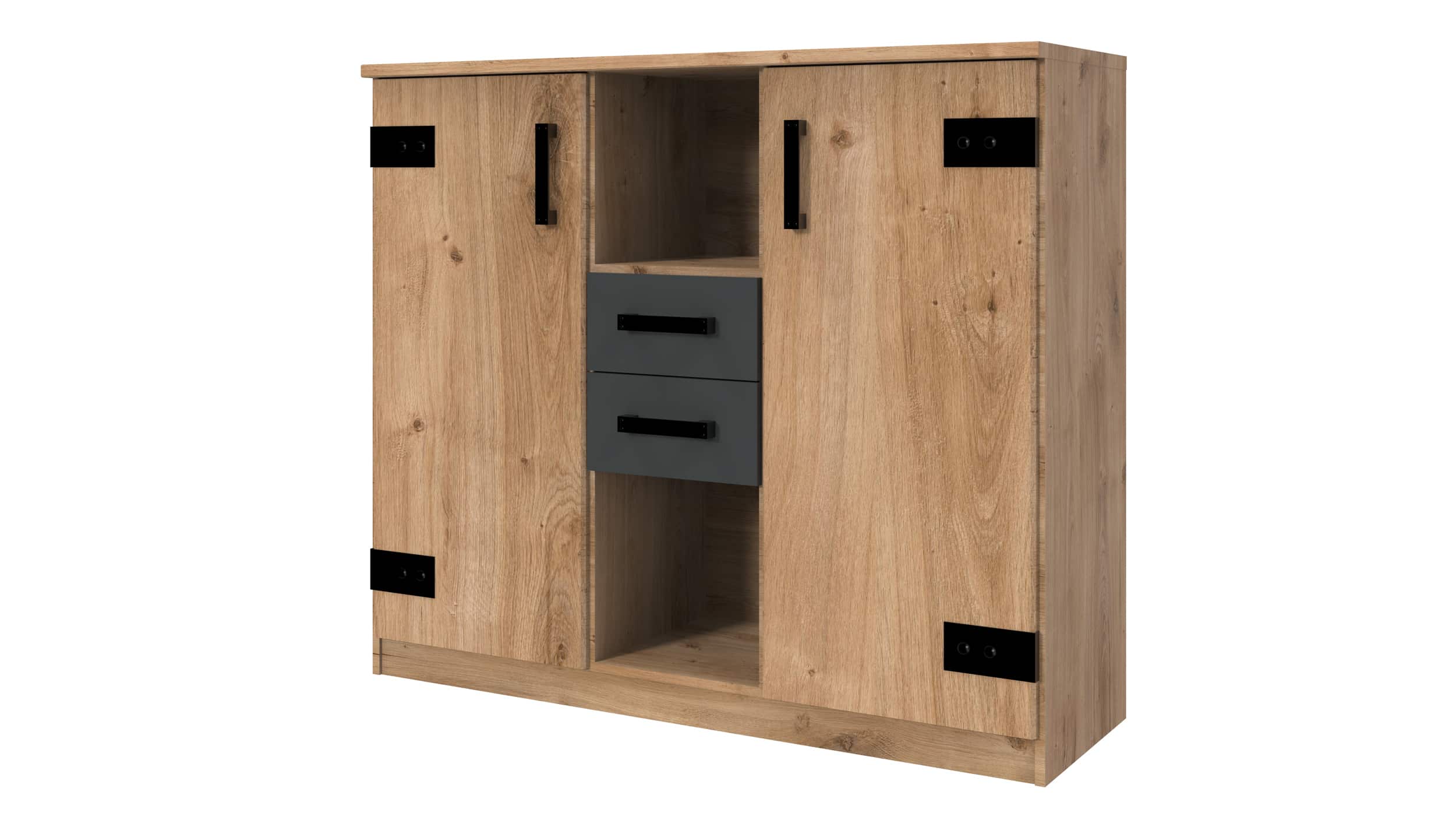 Highboard mit 2 Schubladen Eiche - graphit 124 cm - LIVERPOOL Highboard mit 2 Schubladen Eiche - graphit 124 cm - LIVERPOOL